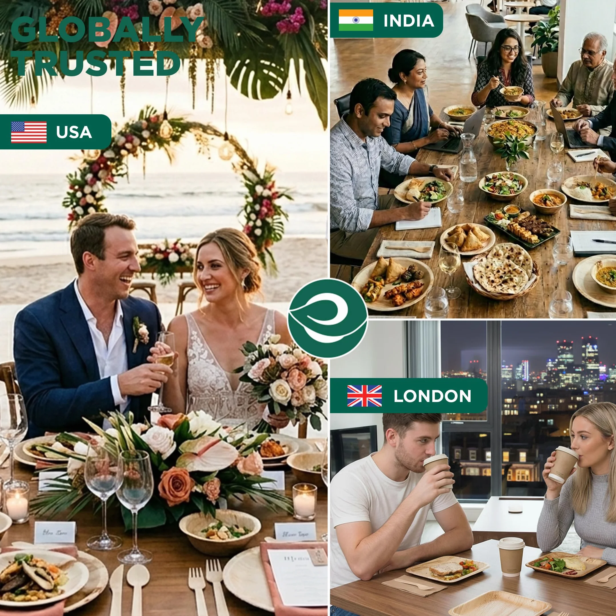 ECO SOULtalerz 50 dużych talerzy obiadowych i 50 małych na przekąski, kompostowalna zastawa stołowa przypominająca bambus, na imprezę, grill
