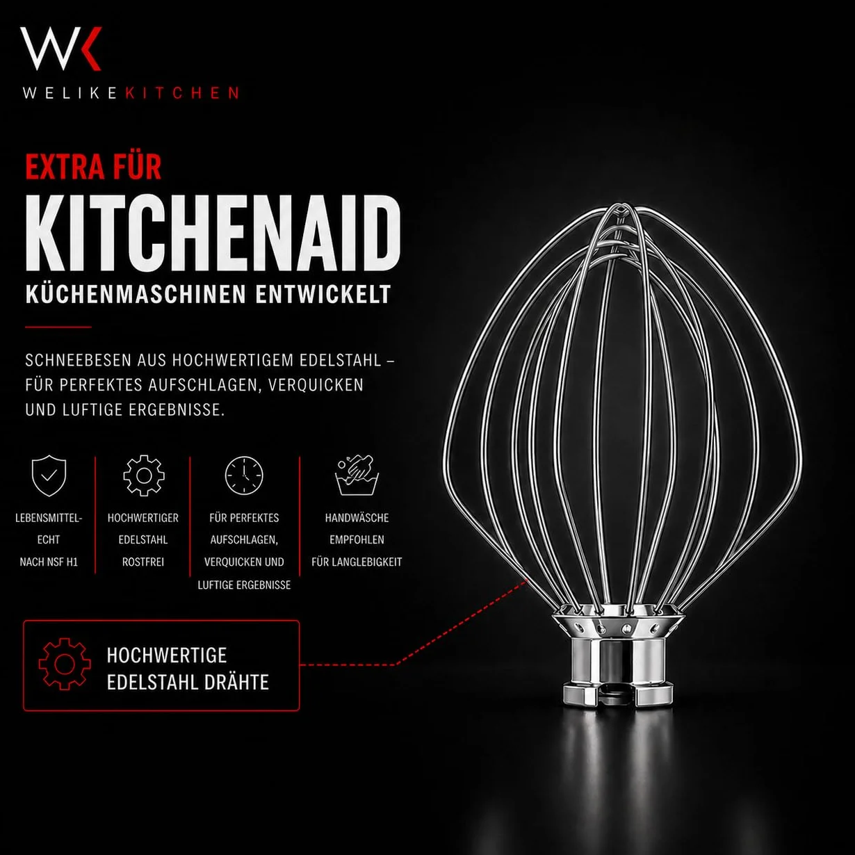 Oryginalna trzepaczka K45WW drut ze stali nierdzewnej do KitchenAid Artisan, seria Classic