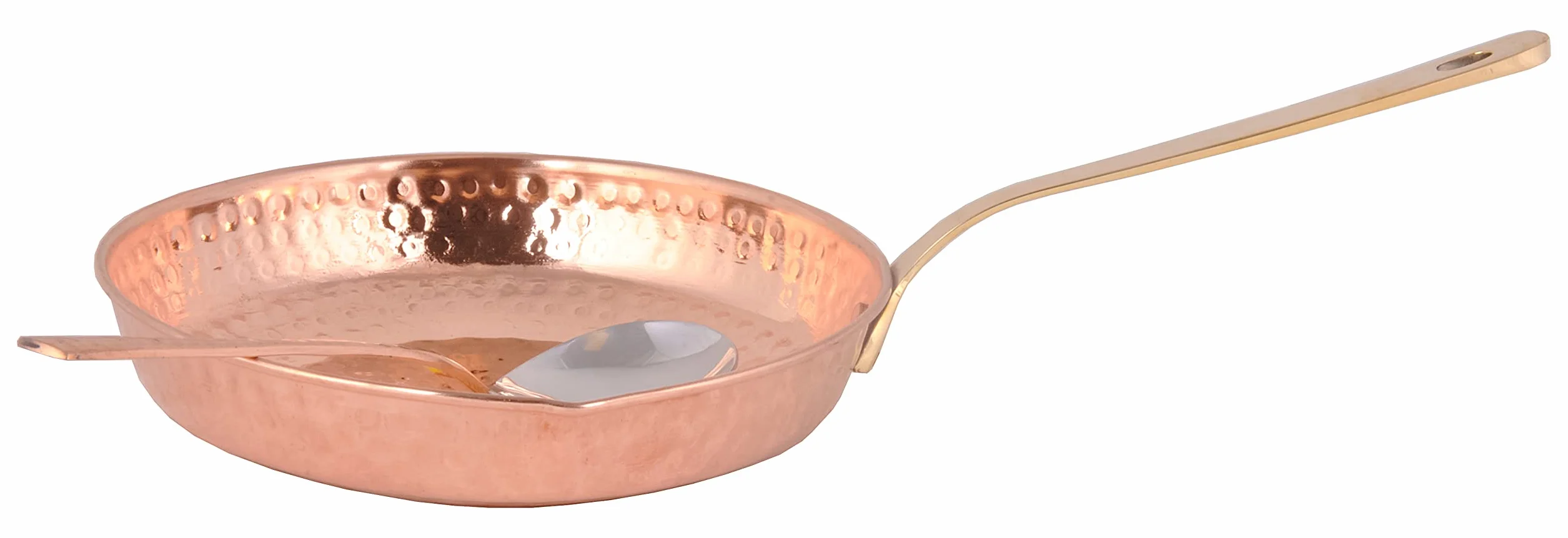 SHIV SHAKTI ARTS Miedziana patelnia Tadka patelnia z łyżką do serwowania, 850 ml, do smażenia, gotowania, serwowania naczyń, domu, hotelu, restauracji, kuchni, Diwali, prezent, 2 sztuki