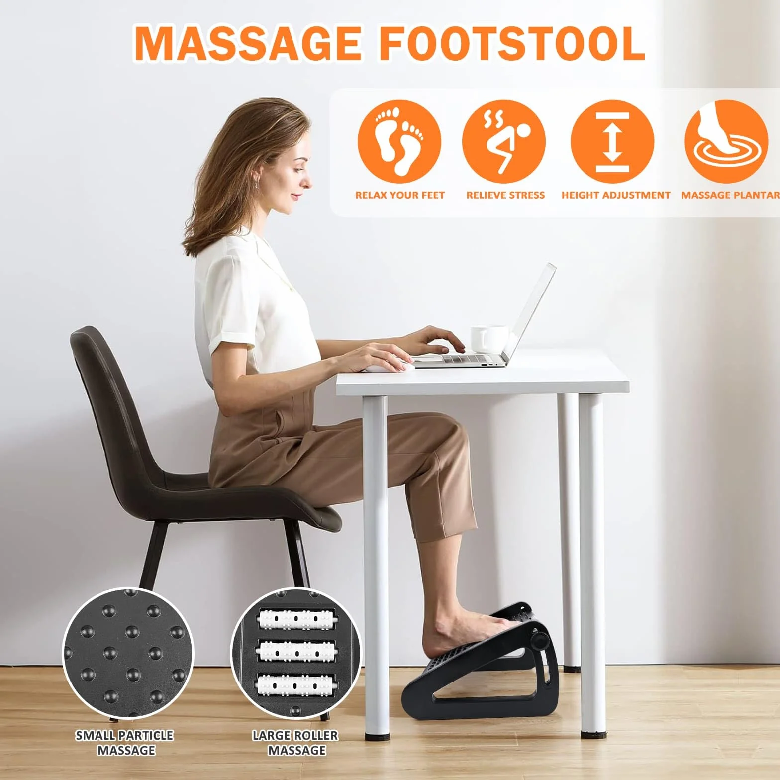 Ergonomiczny podnóżek do biurka: podnóżek z regulacją wysokości, relaks dla nóg i kolan, podnóżek z funkcją masażu, idealny do biura i prac domowych