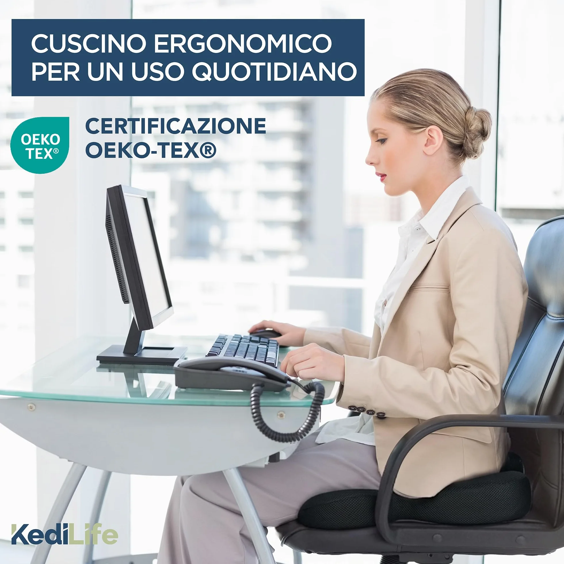 Poduszka na krzesło biurowe - Ergonomiczna poduszka do siedzenia samochodowego - oddychająca i zdejmowana pianka zapamiętująca kształt - idealna do pracy, inteligentnej pracy, domu, gier i
