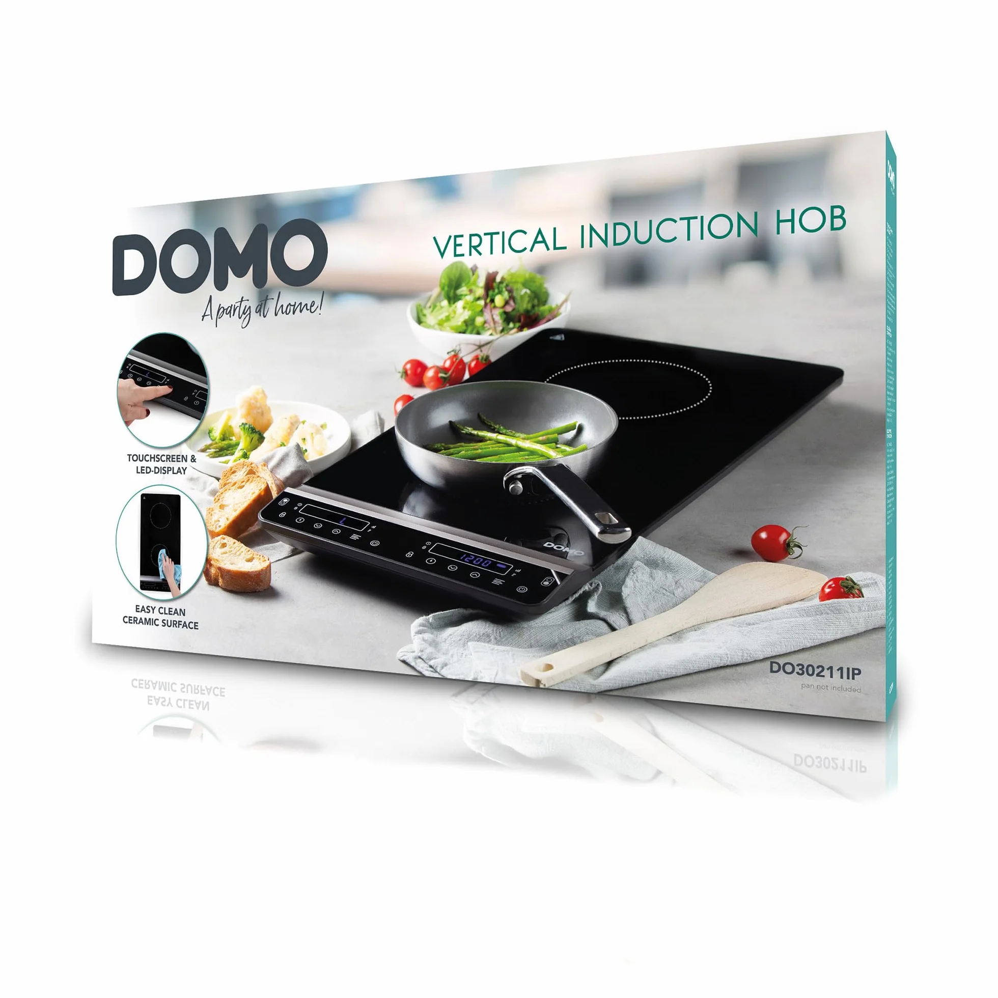 DOMO DO30211IP podwójna płyta grzewcza – pionowa płyta indukcyjna – 2 płyty grzewcze – z timerem, czarna