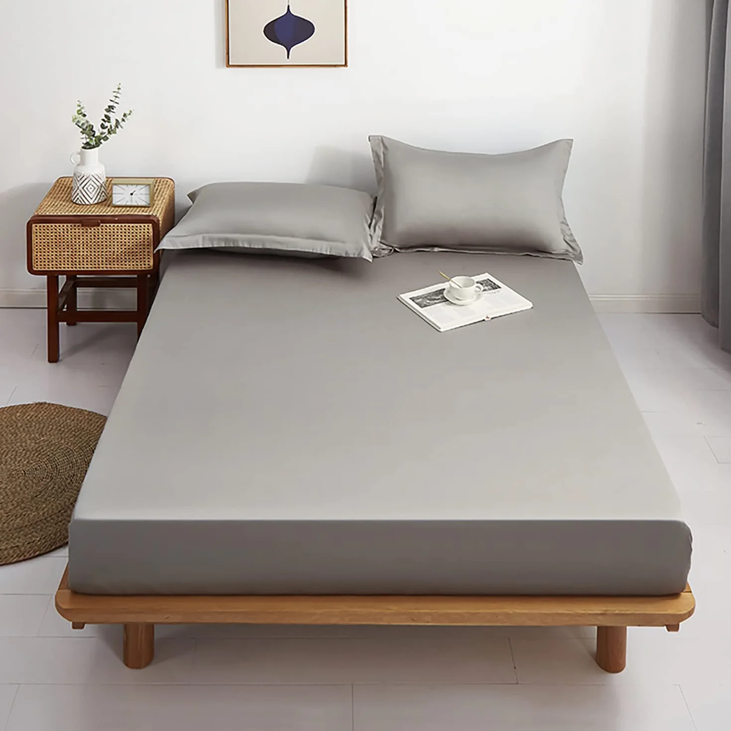 Lirex Prześcieradło z gumką, 180 x 200 cm, 100% bawełna 300 nici miękkie oddychające prześcieradło z gumką, ciemnoszare