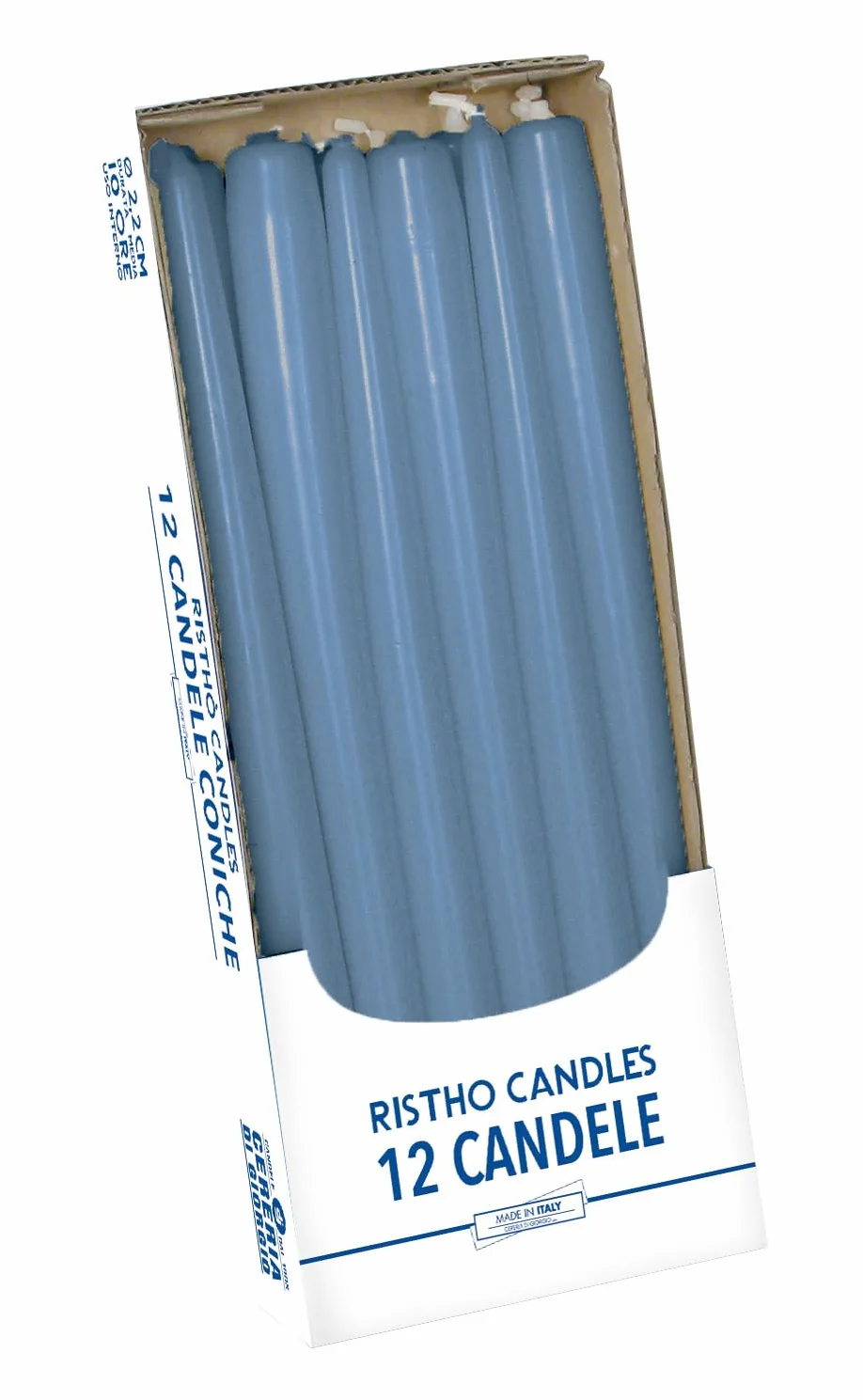 Świece stożkowe, Dusty Blue, średnica 2,2 cm, wysokość 30 cm, 12 sztuk