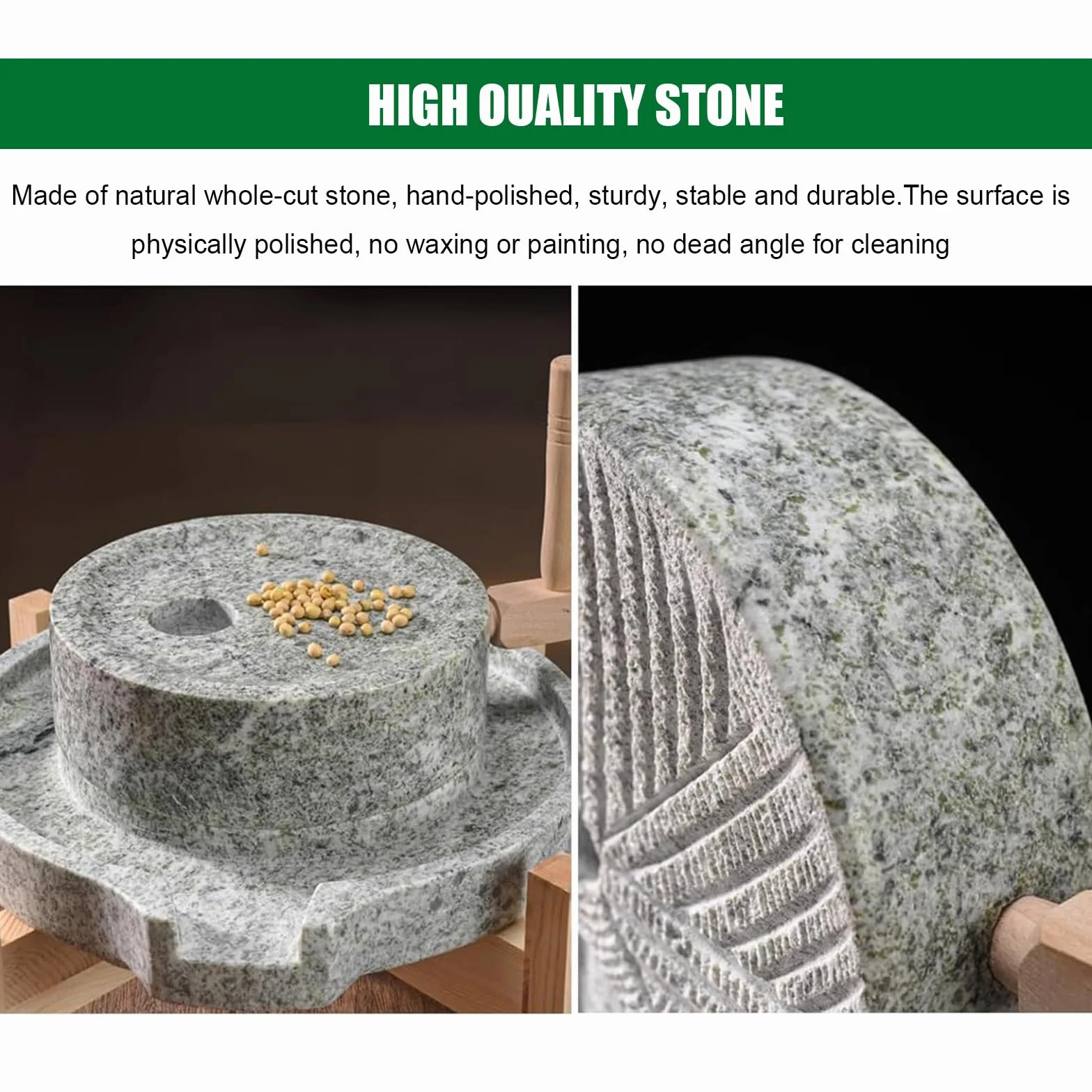 Ręczny młynek do kamienia – naturalny ręczny młynek do ziarna bluestone do pszenicy, ryżu, fasoli, płatków śniadaniowych, ziół w proszku, tradycyjne narzędzie kuchenne do świeżej mąki i masła