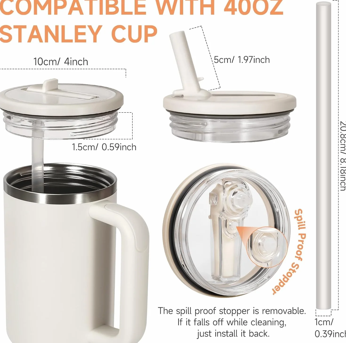 2 x szczelne pokrywki Stanley Cup z klapką Straw, wymienna pokrywka do kubków 40 uncji z 2 wymiennymi słomkami, akcesoria Stanley Cup, wielokrotnego użytku wymienna pokrywa