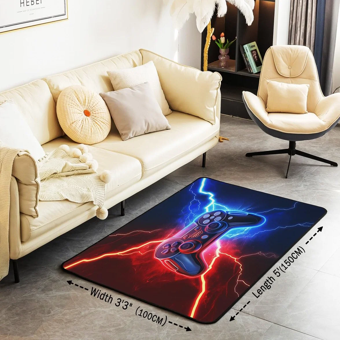 Loussiesd Dywan do salonu dla graczy, 100 x 150 cm, gamingowy dywan akcentujący dla chłopców, dziewcząt, nastolatków, nowoczesny kontroler konsoli do gier, wewnętrzna mata podłogowa, joystick,