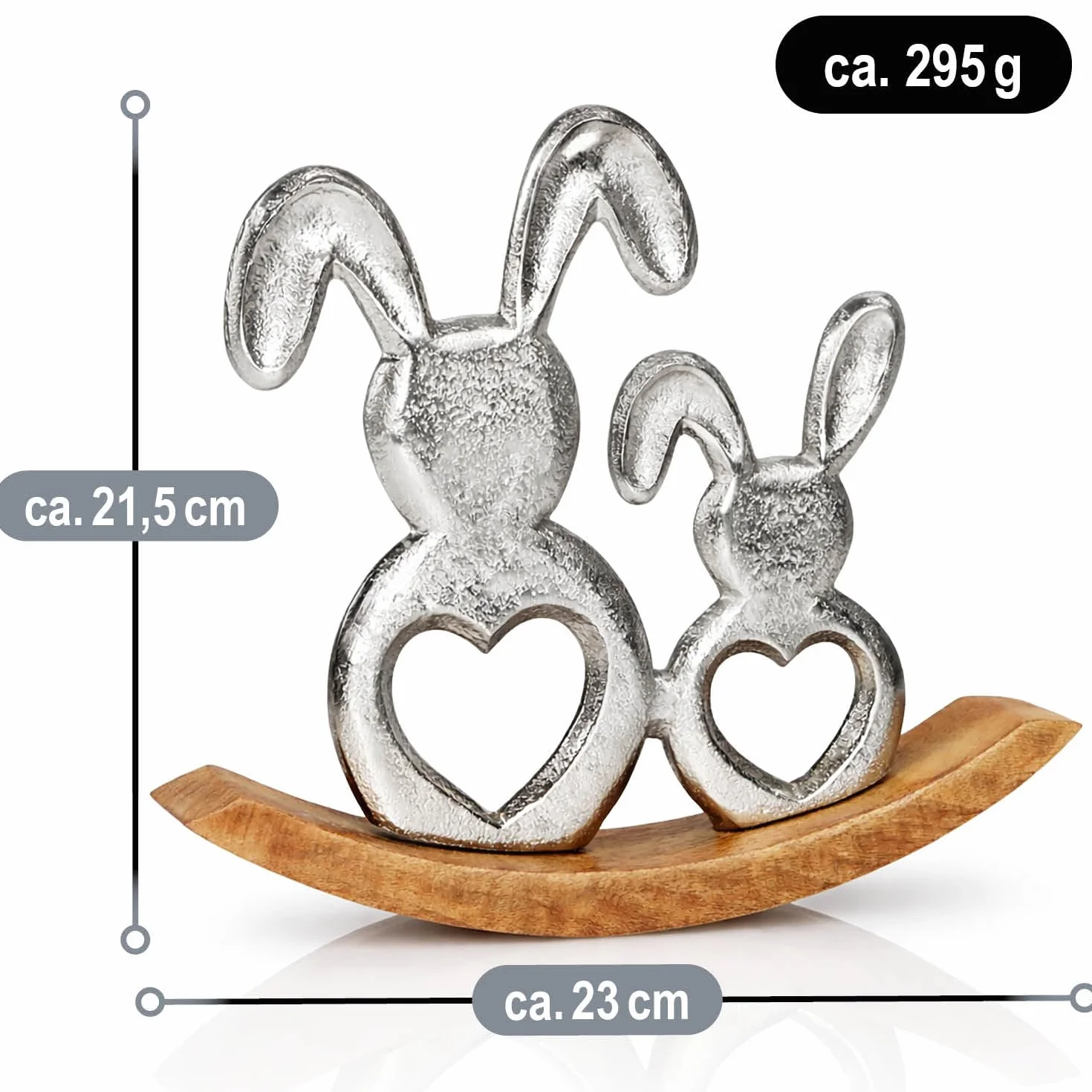 com-four® metalowe zajace wielkanocne z podstawa z drewna mango, eleganckie figurki stojace na wiosne (1x Królik/Hustawka)