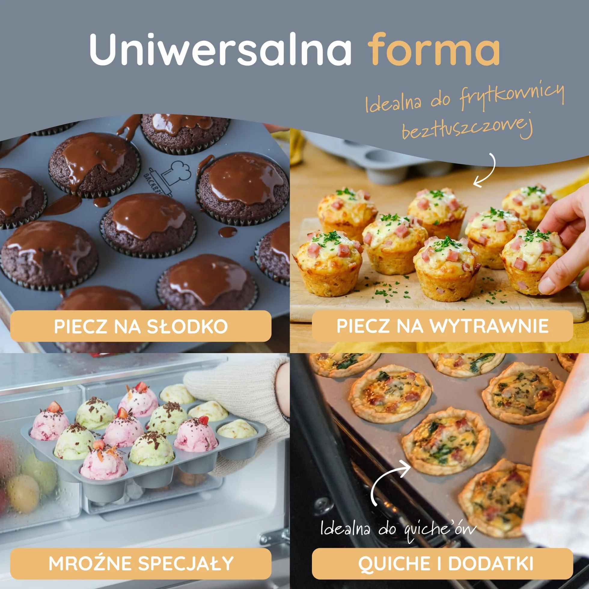 Backefix elastyczna silikonowa forma do muffinek (12 szt.) – forma na muffiny z platynowego silikonu, nieprzywierająca, do zmywarki, bez BPA i PFAS, dla równomiernych muffinów, babeczek i cupcakes
