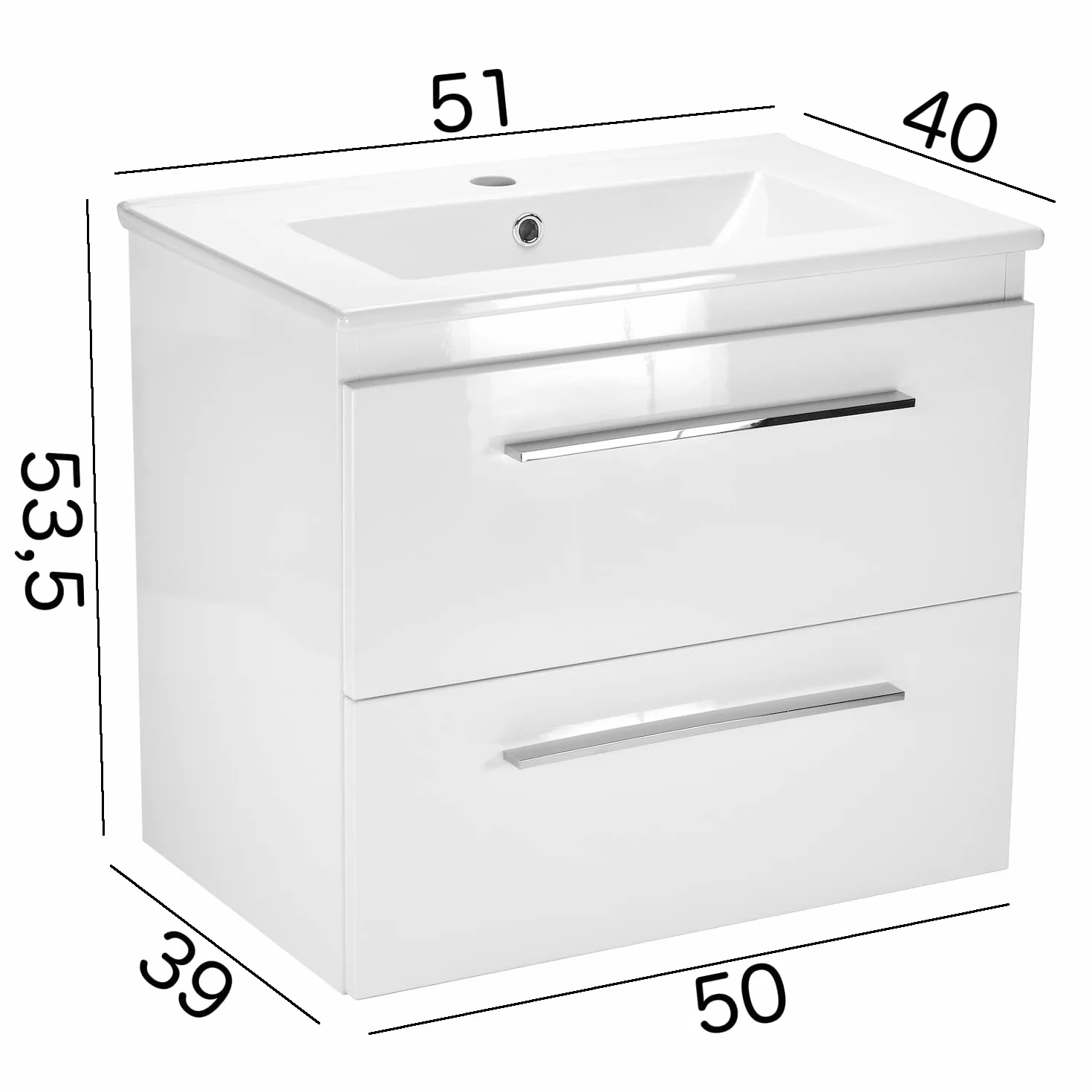 Szafka pod umywalkę 50 cm 60 cm 80 cm Sycylia umywalka z szafką pod umywalkę 2 szuflady ceramiczna umywalka nowoczesny mebel łazienkowy (biały, 50 cm)