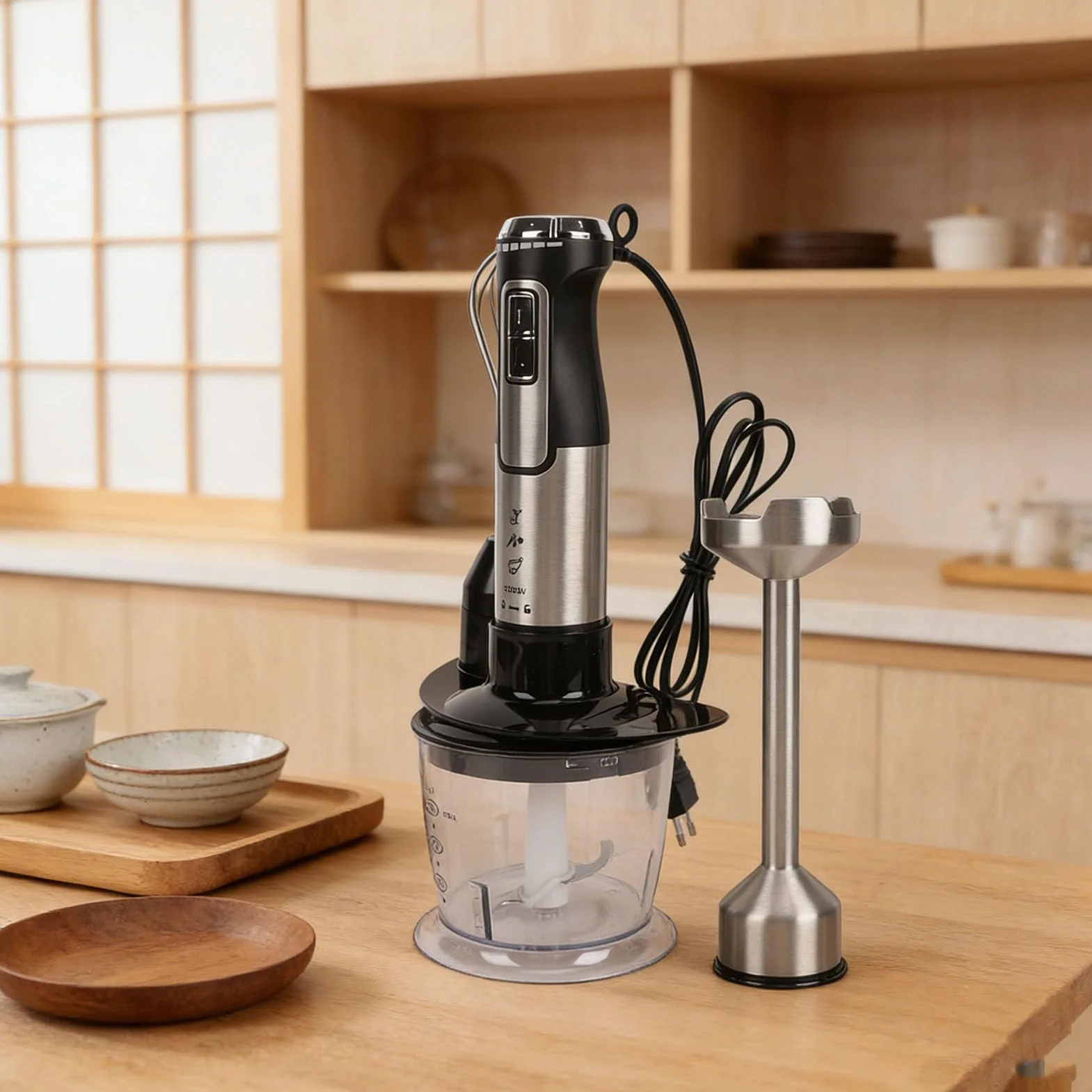 Qcwwy Blender do Jedzenia dla Dzieci Blender Zanurzeniowy Ręczny 1600 W 5 W 1 Przewodowy Elektryczny Ręczny Mikser Robot Kuchenny Trzepaczka do Jajek Spieniacz Mleka Zupy Jedzenie dla Dzieci Soki