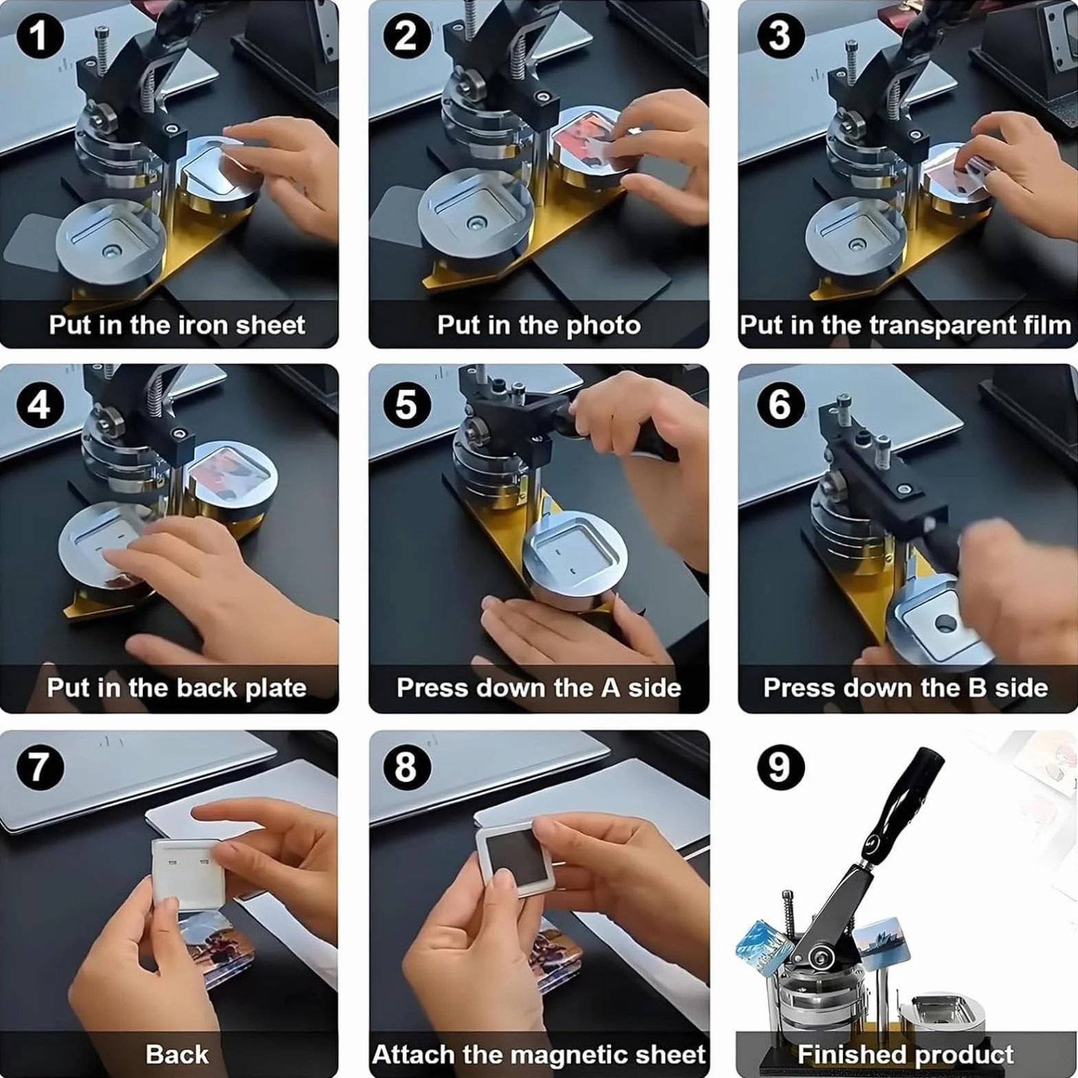 Profesjonalna Prasa Do Kwadratowych Odznak Diy, Zestaw Maszyn Do Produkcji MagnesóW Na ZdjęCia, 2 * 2 Cale/5 * 5 Cm Hd Maszyna Do Produkcji MagnesóW Na LodóWkę Z 100 Zestawami MateriałóW