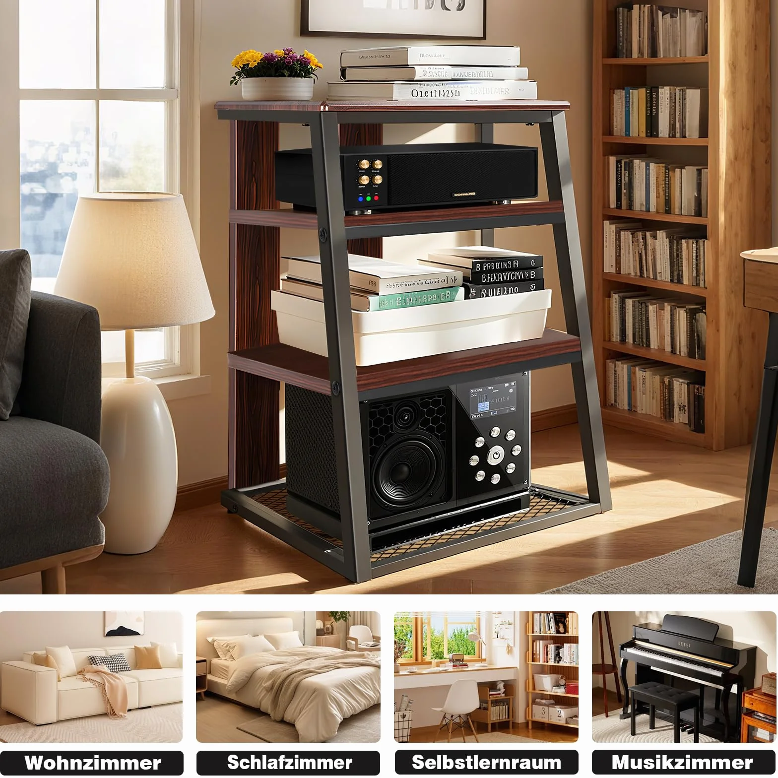 OUUTMEE stojak HiFi AV Rack 4 warstwy 61x53,5x78,5 cm antyczny kolor