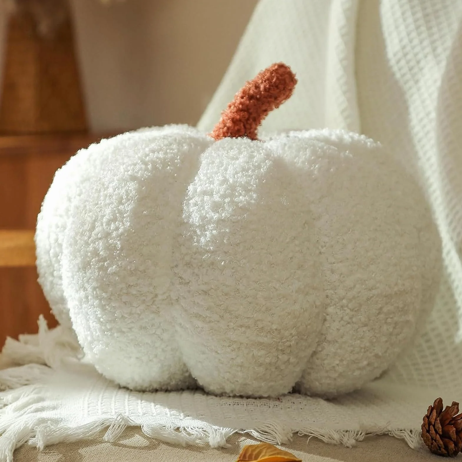 Poduszka na Halloween, w kształcie dyni, biała dekoracyjna, na jesień, ozdobna dla sof