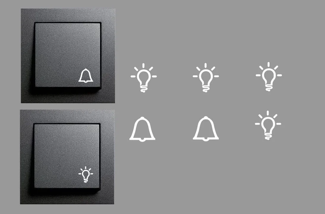 Zestaw naklejek z 4 lampkami i 2 dzwonkami w kolorze białym, uniwersalne naklejki na przełącznik Smart Home (RP29/2) (14 mm)