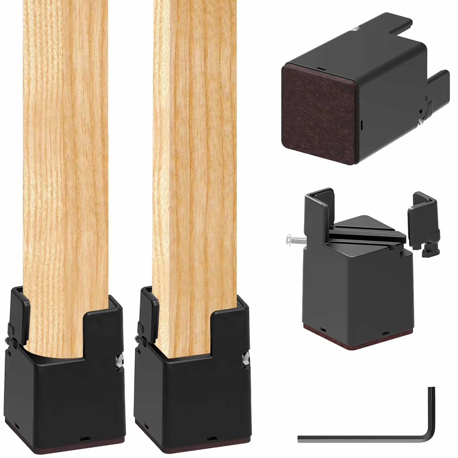 4 sztuki regulowane podwyższenia mebli 5cm, podwyższenia z zaciskami, udźwig ciężki do nóg kwadratowych/okrągłych 22-42 mm Dla krzeseł łóżek(5 cm, czarne)