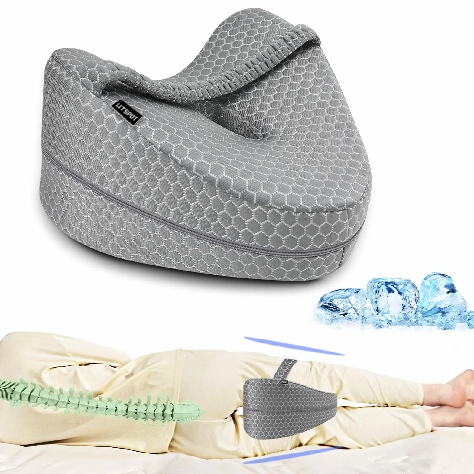 Ergonomiczna Poduszka na Kolana z Pianką Memory, Chłodząca Poszewka, dla Osób Śpiących na Boku