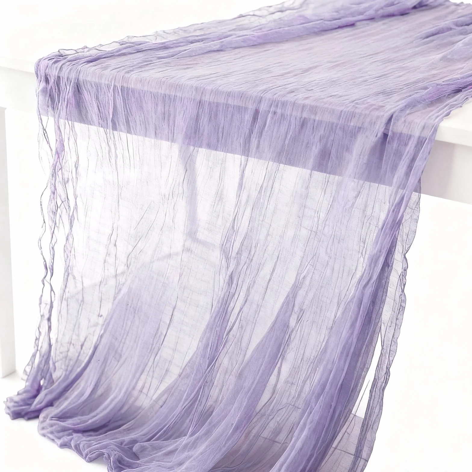 Bieżnik na stół, muślinowy, 90 x 300 cm, cienki materiał dekoracyjny, bieżnik w stylu boho, na wesele, wesele, dekoracja stołu, nadaje się do prania (jasnofioletowy)