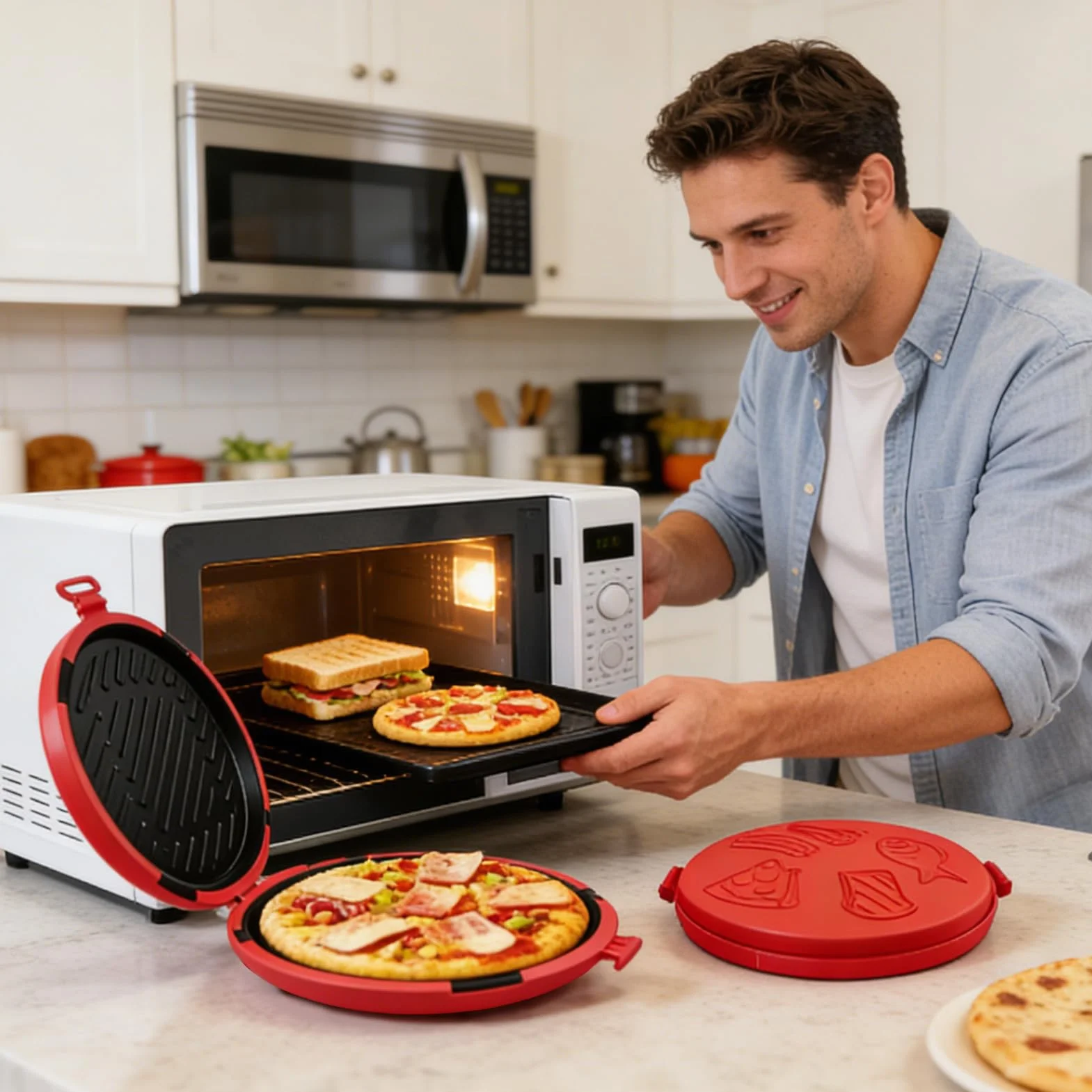 Patelnia do grillowania w kuchence mikrofalowej, taca do pizzy z szybkim nagrzewaniem, kompaktowa, łatwa w użyciu, akcesoria do pieczenia naleśników, gadżet kuchenny w praktycznym , narzędzie do