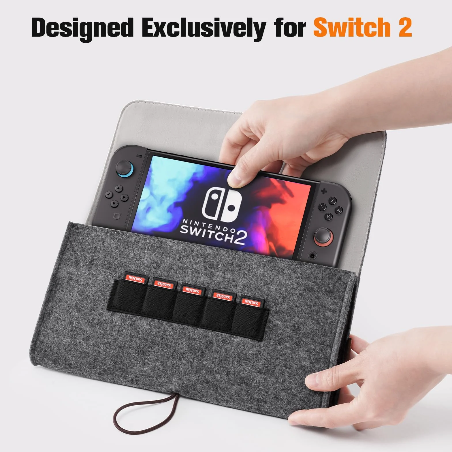 ProCase Futerał filcowy do Nintendo Switch 2 2025, przenośna torba podróżna Slim z 5 uchwytami na kasetę, kolor czarny