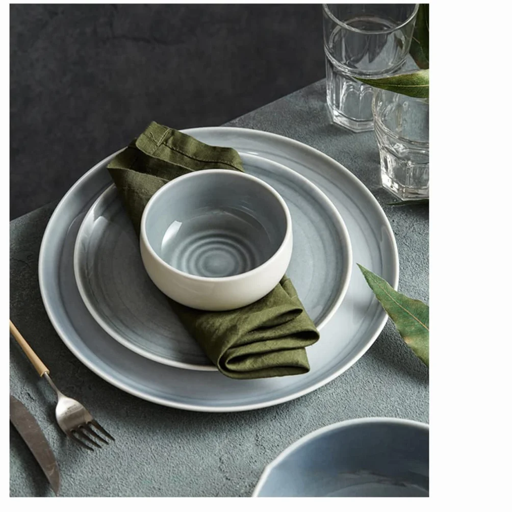 Zestawy kuchennych talerzy obiadowych na tacy na żywność wielofunkcyjny talerz obiadowy dom ceramiczna miska talerz zastawa stołowa stek płaski talerz sałatka makaron miska zestaw stół ceramiczne płaskie talerze zestaw (kolor: A)