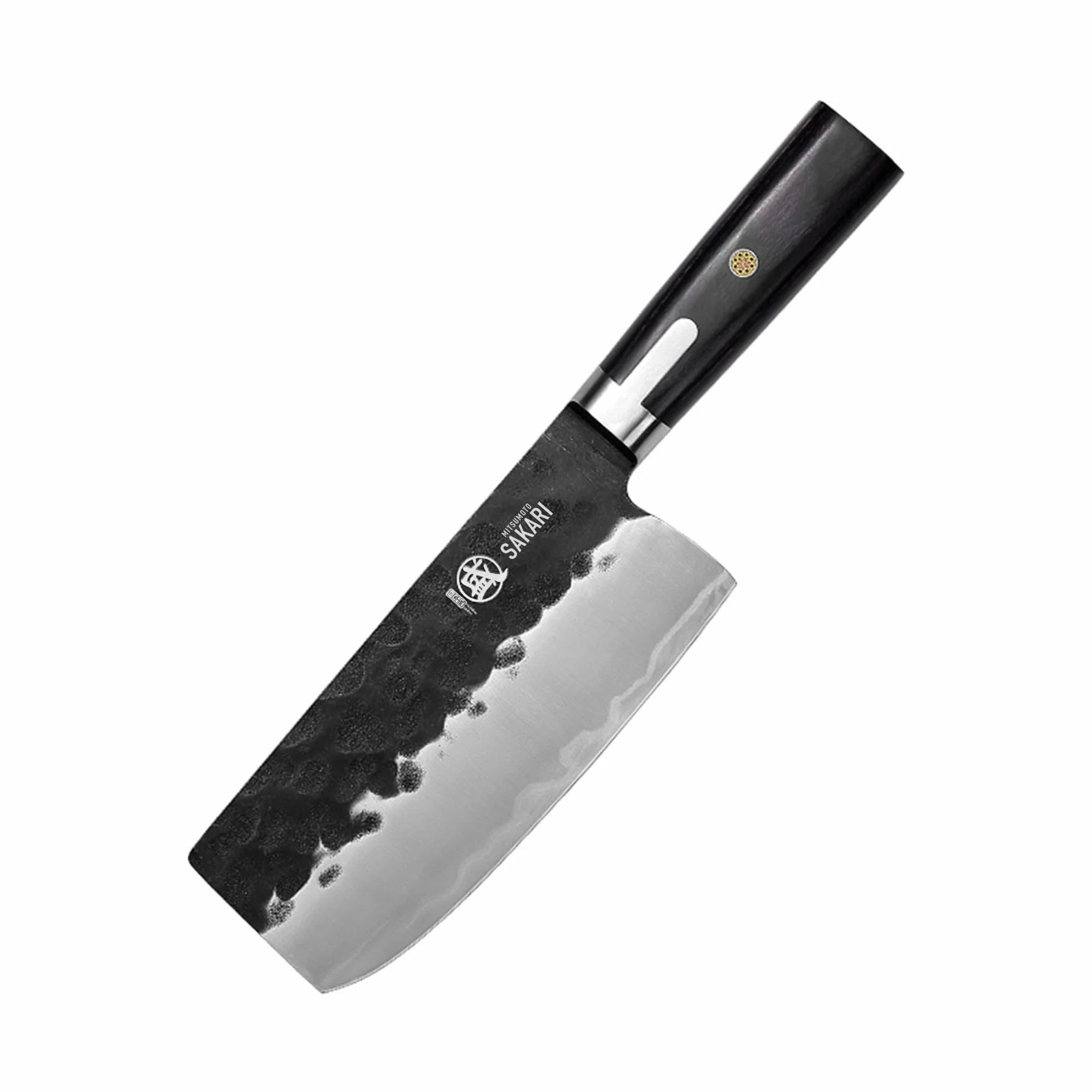 MITSUMOTO SAKARI Nóż Nakiri 17 cm, Nóż Kuchenny ze Stali Proszkowej S301 | Płaskie Ostrze, Czarna Rękojeść z Drewna Pakka, Przeznaczony Specjalnie do Obróbki Warzyw