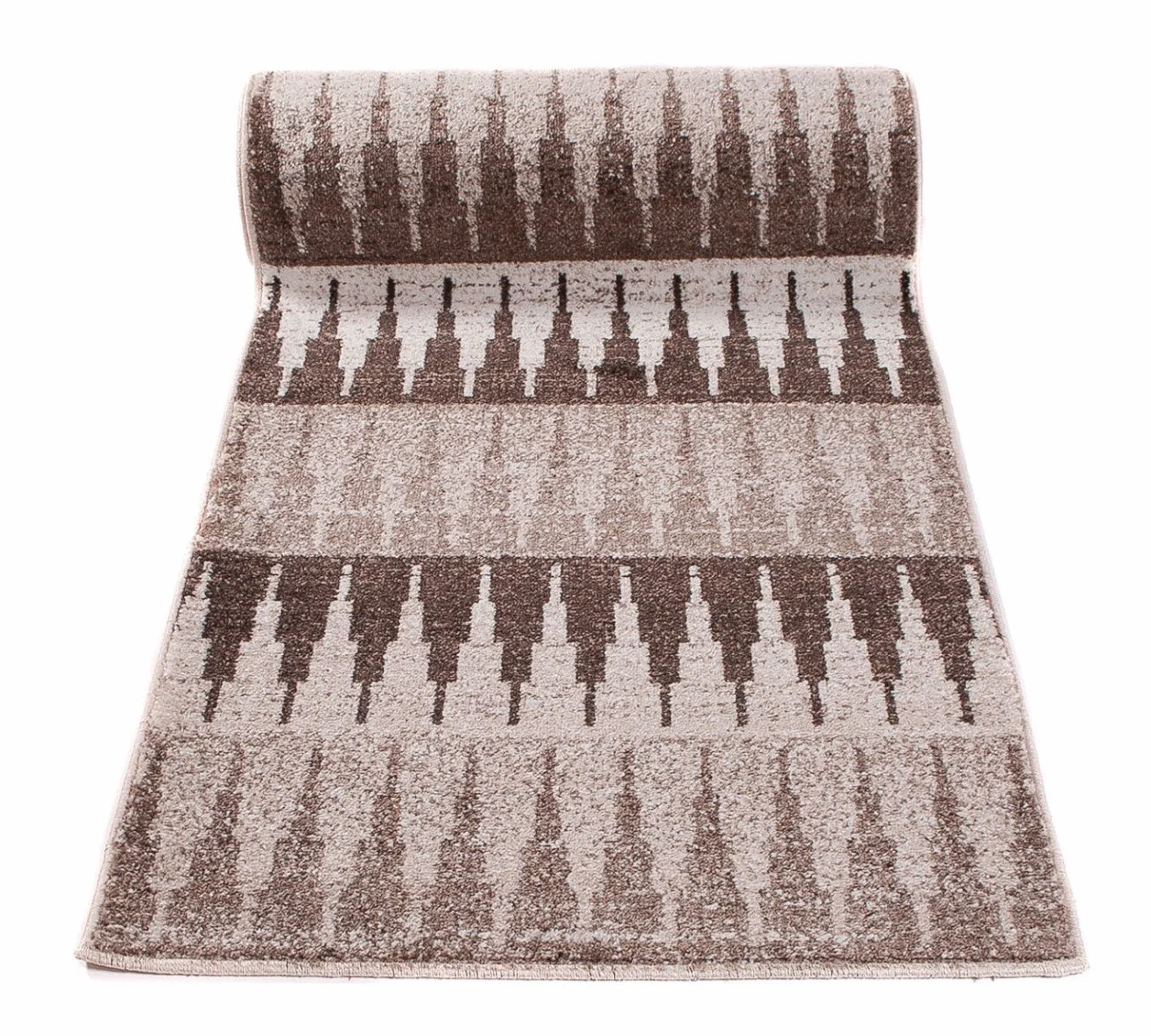 Tapiso Sari dywan bieżnik sprzedawany na metry, do salonu, kuchni, korytarza, mostek na wymiar, geometryczny trójkąt brązowy, kremowy, beżowy, nakrapiany Ökotex 100 x 130 cm