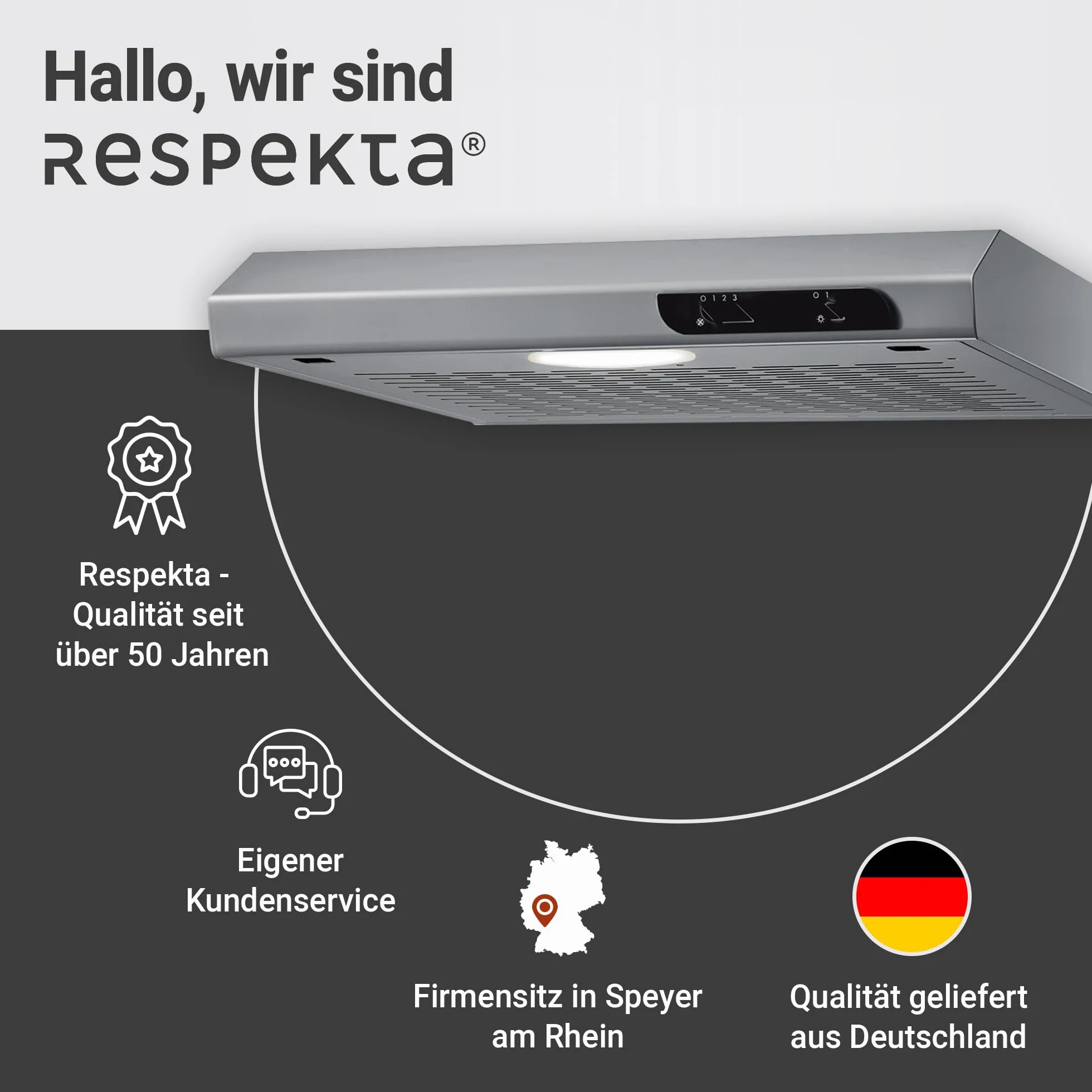 Respekta Okap kuchenny podszafkowy/Okap podszafkowy 50 cm/Metalowa obudowa o wyglądzie stali nierdzewnej/Funkcja wywiewu i recyrkulacji / DH540IXL / C / 52–68 dB