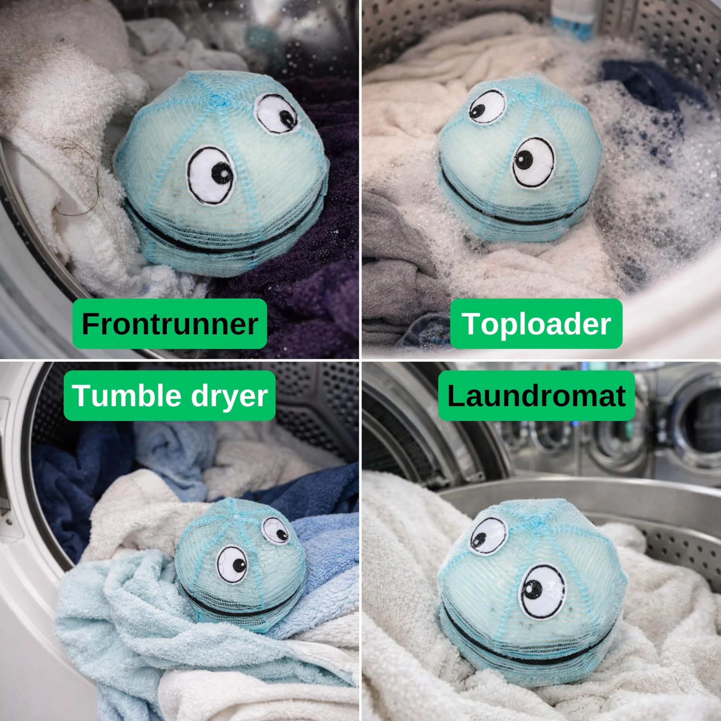 WASHMONSTER łapacz do włosów do pralki, suszarki do prania, 1 zestaw, niebieski, filtr do włosów zwierzęcych, ludzkich włosów, sito kłaczków, Ø 106 mm, piłka do prania z perłami do prania, kulka do