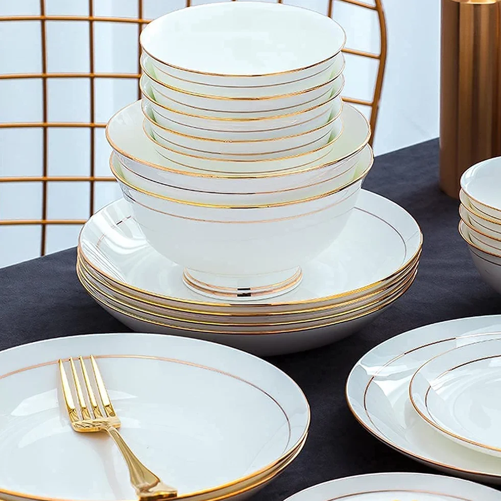 Zestaw zastawy stołowej - 36 szt. ceramiczny zestaw serwisowy, naczynia stołowe z porcelany kostnej dla 6 osób, porcelanowa zastawa stołowa