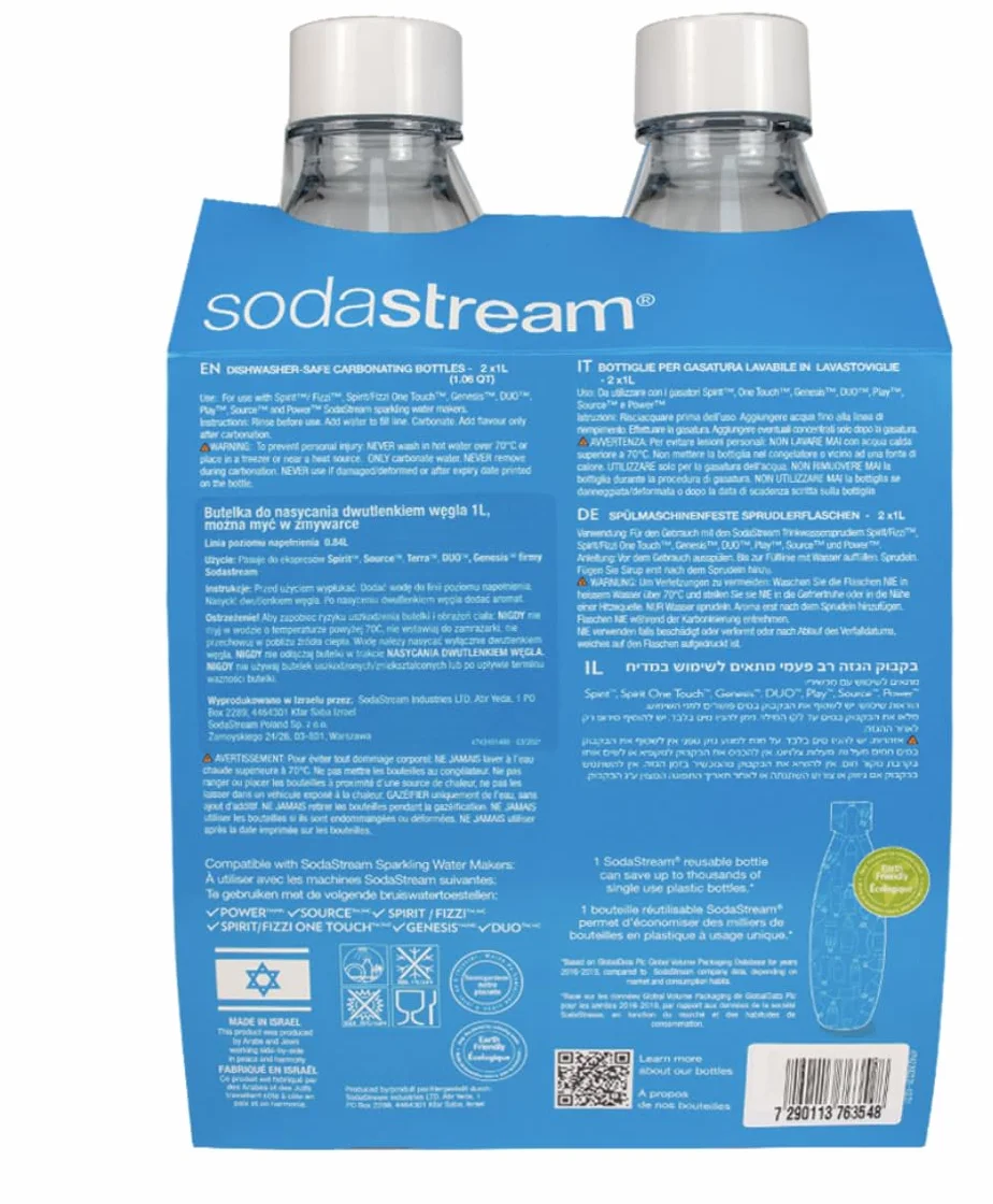 SodaStream 1 Litrowe Butelki Fuse, Białe Dwupak
