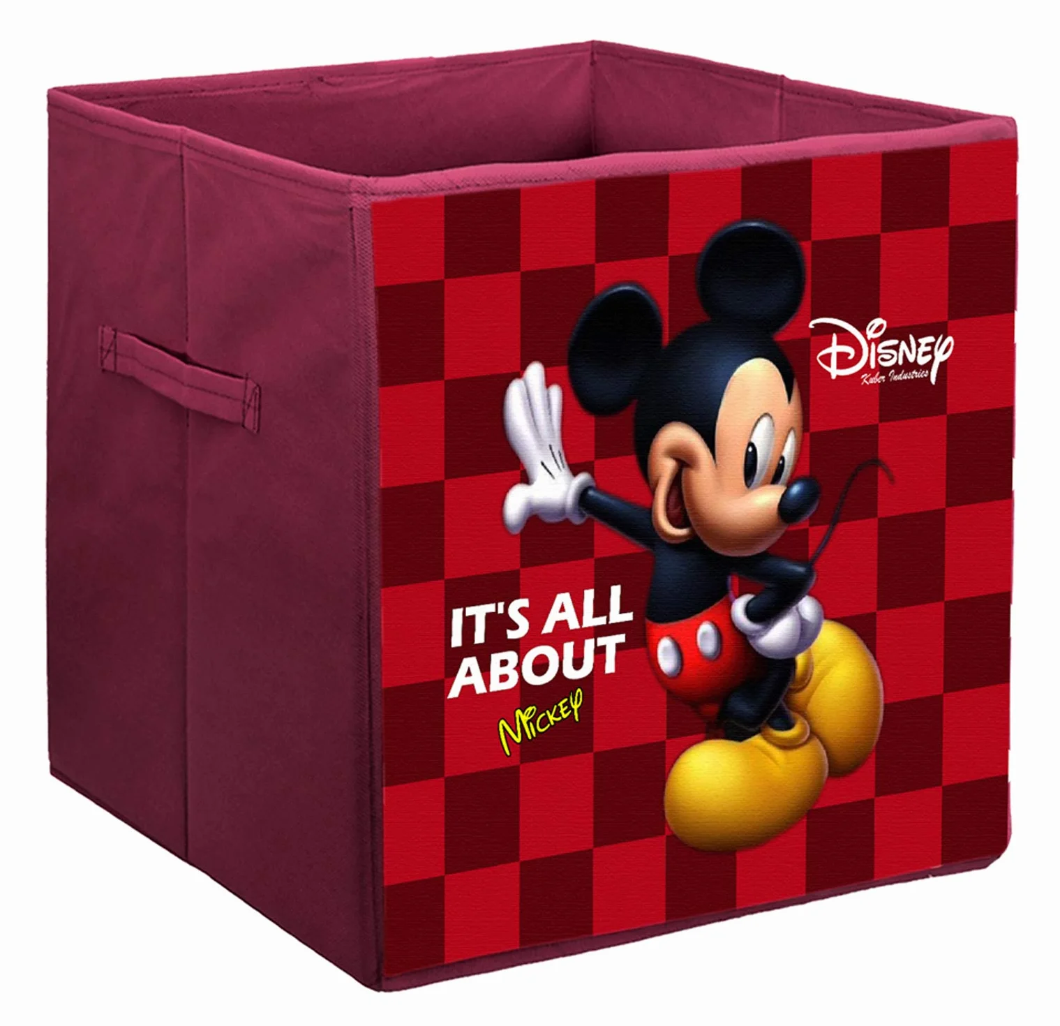 Kuber Industries Disney Myszka Miki Składane pudełko do przechowywania z włókniny z uchwytem na zabawki, książki, ubrania, szafa (brązowa, rozmiar L, 2 sztuki)