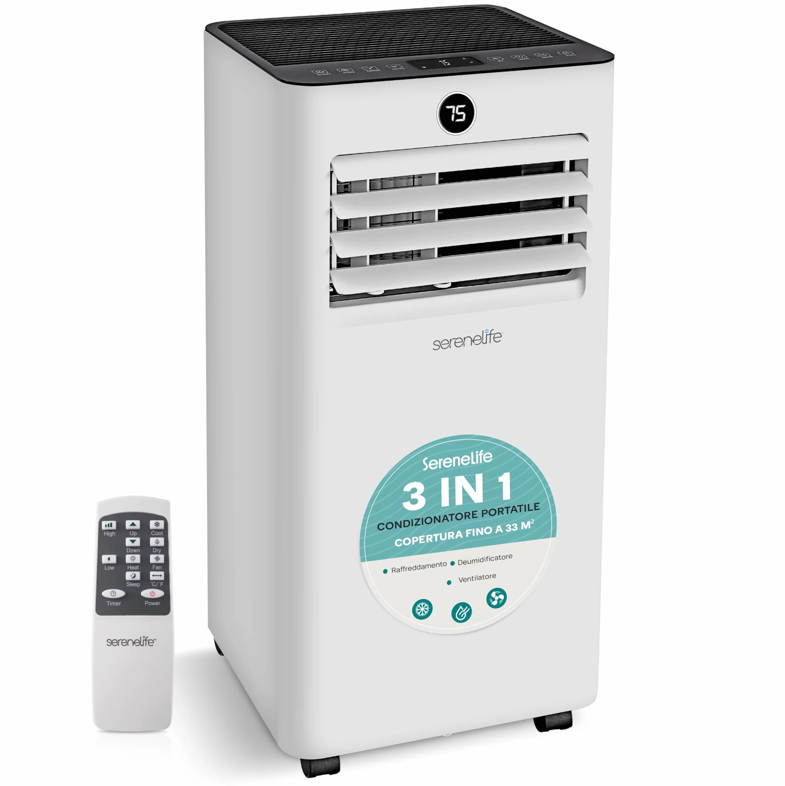 SereneLife przenośna klimatyzacja i ogrzewanie – mobilny klimatyzator 9000 BTU z zestawem okiennym, cicha praca, 3 tryby, 12-godzinny timer, funkcja Wi-Fi, do domu i biura