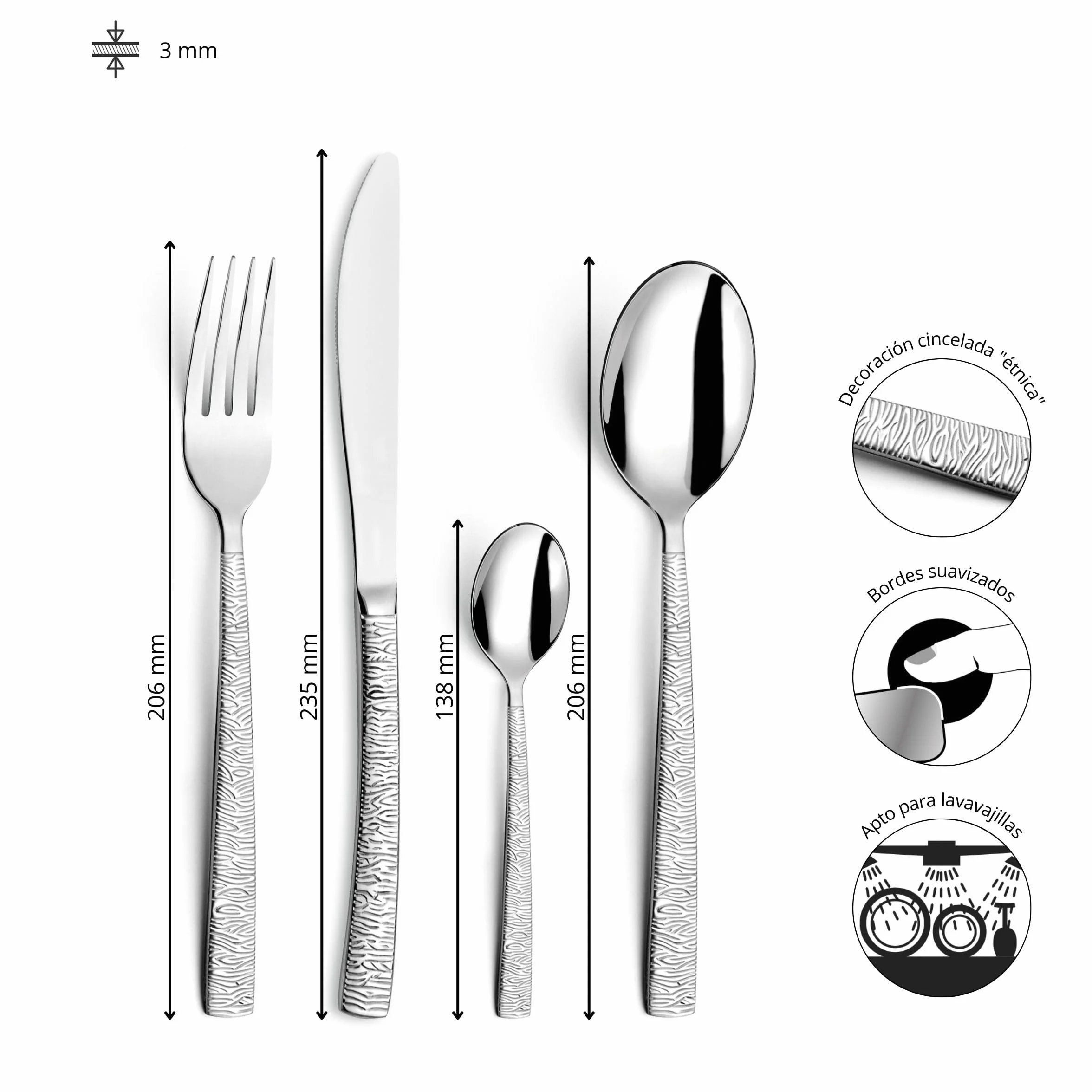 Amefa 903629AF20C40 Havane sztućce dżungli, 24-częściowy, stal nierdzewna, błyszcząca powierzchnia, 13,7 x 7 x 26 cm