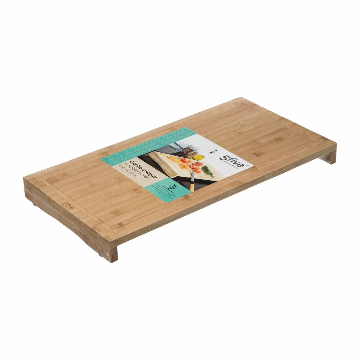 5five - Bambusowa osłona płyty 52x28 cm 2 w 1. Drewniana deska do krojenia i osłona płyty - kompatybilna z indukcją gazu witroceramicznego