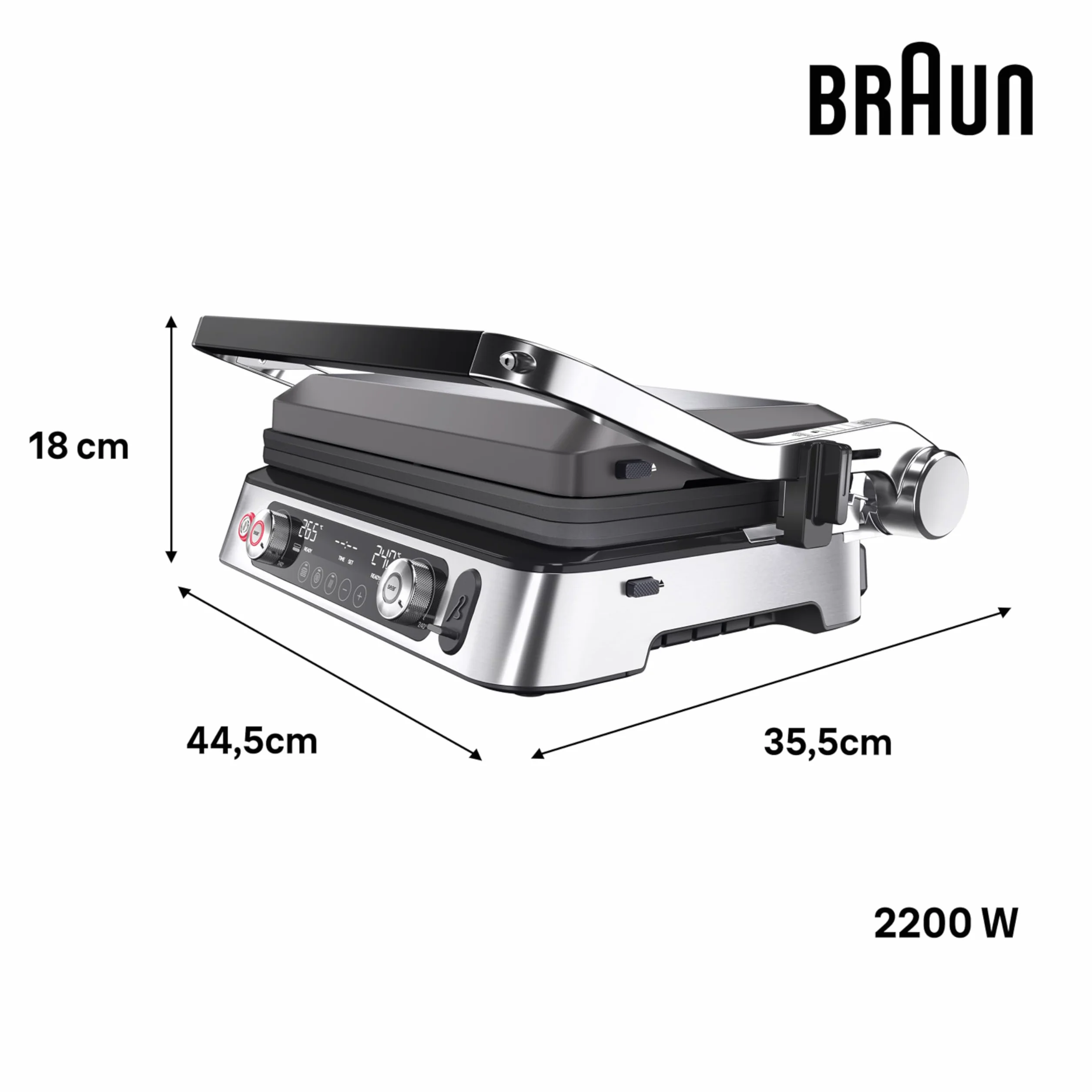 Braun MultiGrill9 CG9167 elektryczna kratka 2200 W 2 termostaty 3 pozycje gotowania sonda termiczna BOOST