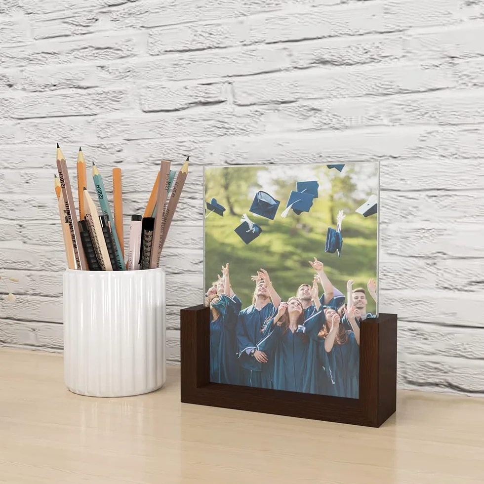 RLAVBL Zestaw 2 ramek na zdjęcia 12,7 x 18,7 cm z drewnianą podstawą na stół