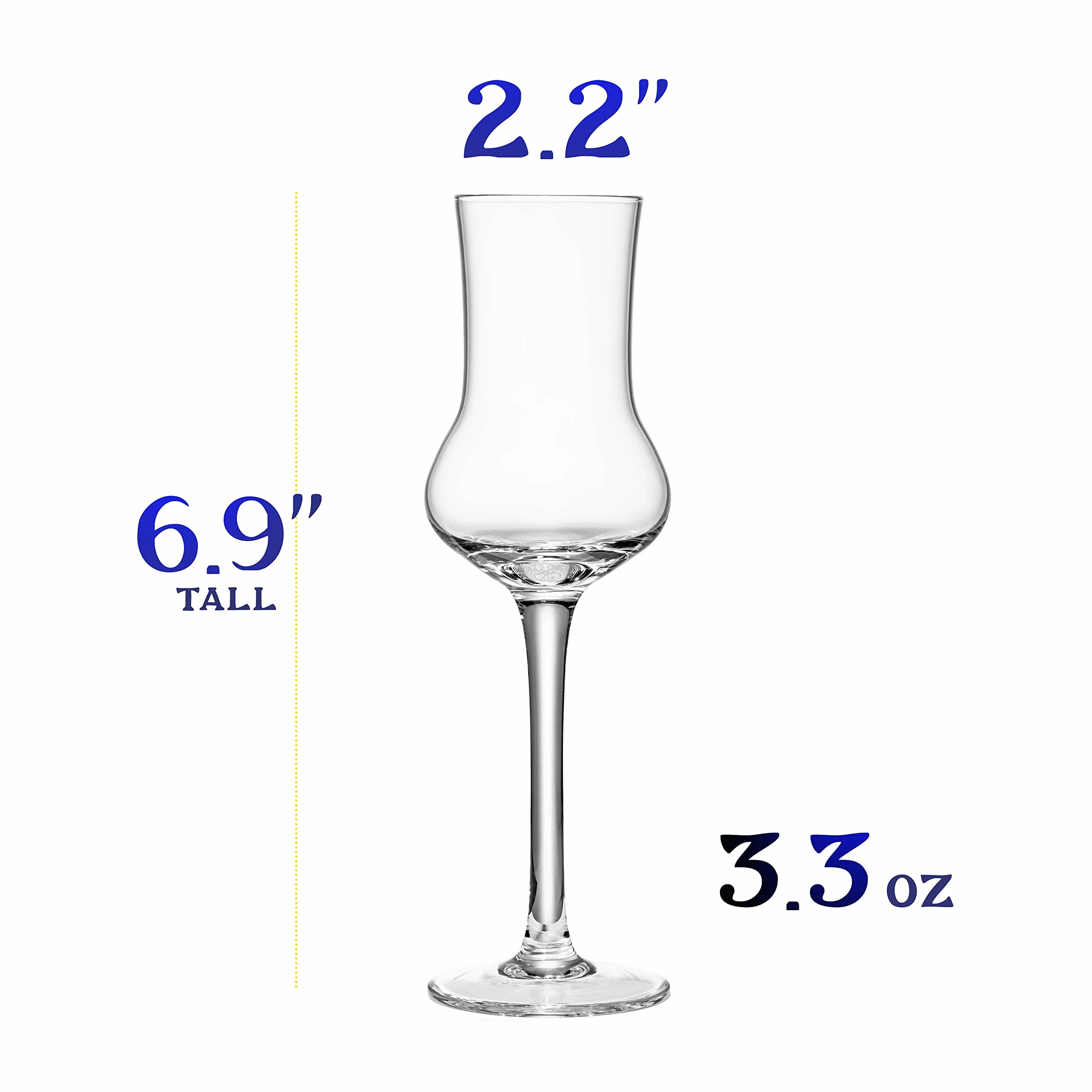 Crystal Limoncello Szklanki do kordialu, zestaw 4 sztuk, wysokie, o długości 100 ml, do popijania aromatycznego alkoholu, napoju po kolacji, aperitifu, trawienia, eleganckie kieliszki w kształcie