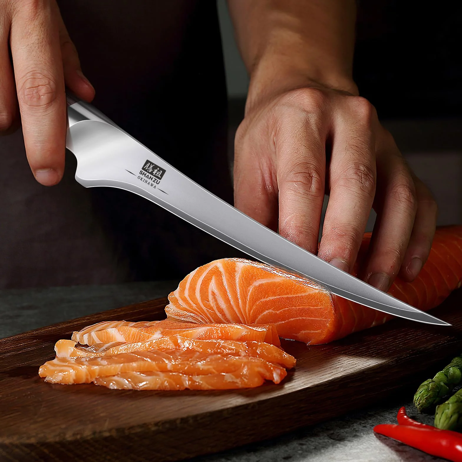 SHAN ZU Filetiermesser 18 cm, Scharfes Ausbeinmesser für Fleisch, Japanischem 10Cr15Mov-Superhartstahl, Profi Küchen-Fischmesser mit Flexibler Klinge und Ergonomischem Pakkaholzgriff- OKINAWA Series