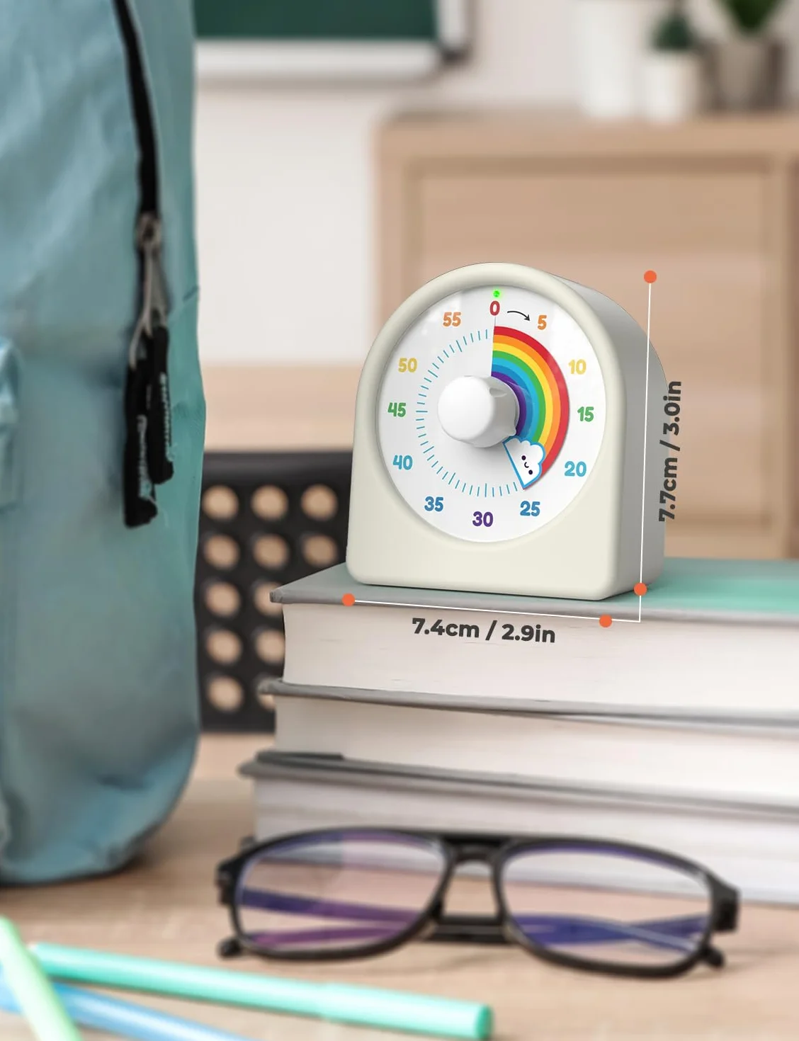 LIORQUE Timer wizualny dla dzieci, naładowalny wizualny timer pomodoro z odliczaniem dla dzieci w kolorze tęczy z magnesem z tyłu, narzędzie do zarządzania czasem do nauki