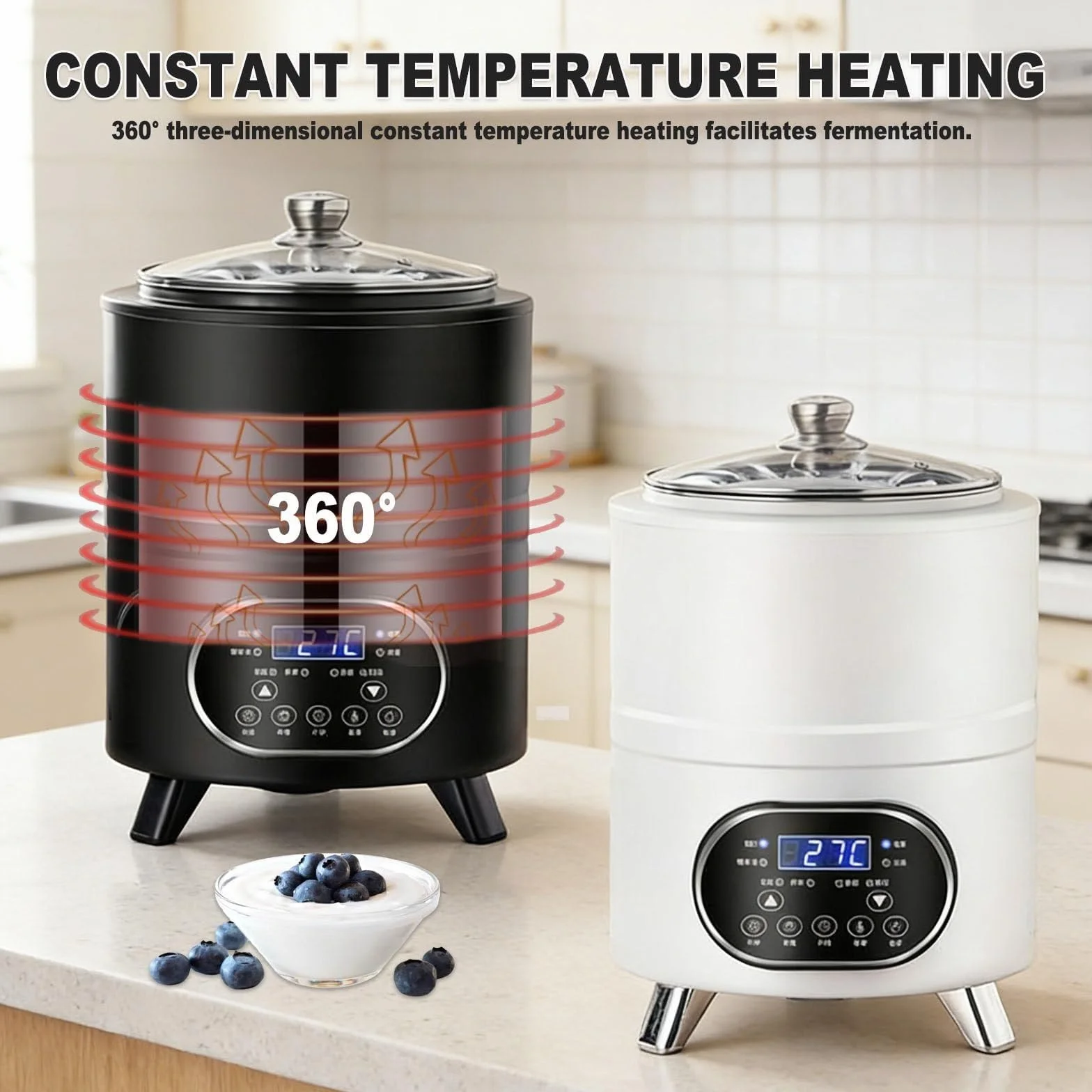 8L/12L Electric Jogurt Machine, Jogurt z cyfrowym wyświetlaczem, precyzyjna kontrola czasu i temperatury, ogrzewanie 360° do fermentacji jogurtu, Natto (biały, 12L)