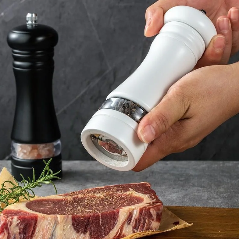 Młynek do pieprzu Czarno-biały ręczny Świeżo zmielona sól morska i młynek przypraw domowej kuchni, restauracji spotkań na świeżym powietrzu(A)
