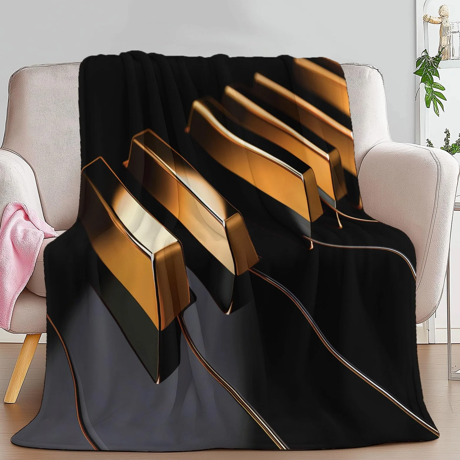 Puszysty czarny koc flanelowy, narzuta na sofę, łóżko, krzesło, miękkie, luksusowe klawisze fortepianowe, pościel, 220 x 240 cm, dekoracyjny, ultramiękki koc na łóżko dla dzieci, nastolatków