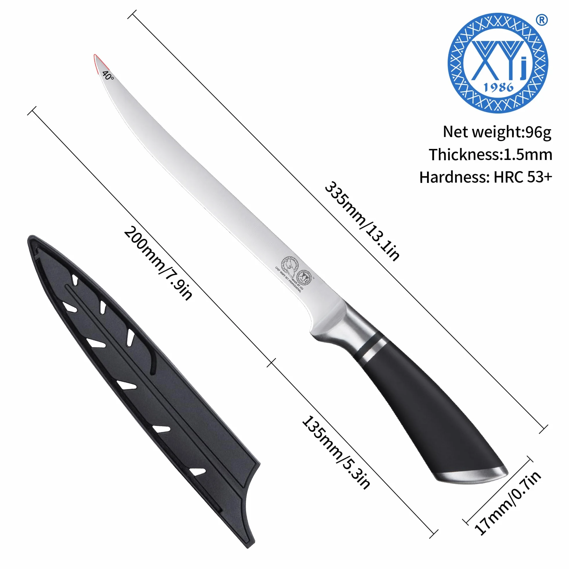 XYJ Professional Kitchen Knife,8 Inch Razor Sharp Stainless Steel Filleting Knife,Salmon Fish Meat Carving Steak Knife,Deboning Knife With Sheath Case