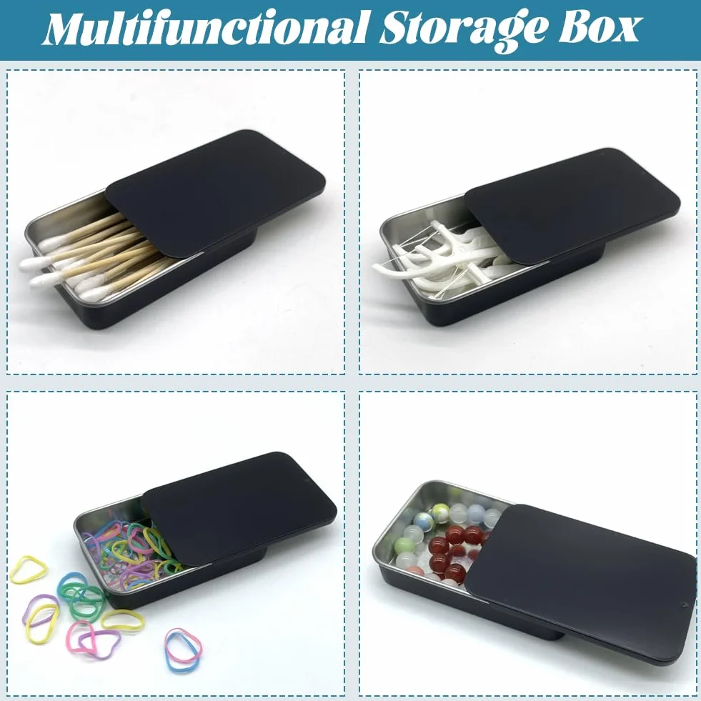 SwirlColor Bawełniany uchwyt podróżny Swab, 2 szt. Przenośny duży bawełniany uchwyt na bud puste pudełko metalowe pudełko ze zsuwaną górą do bawełny toothpicks krawaty do włosów z etykietami blan