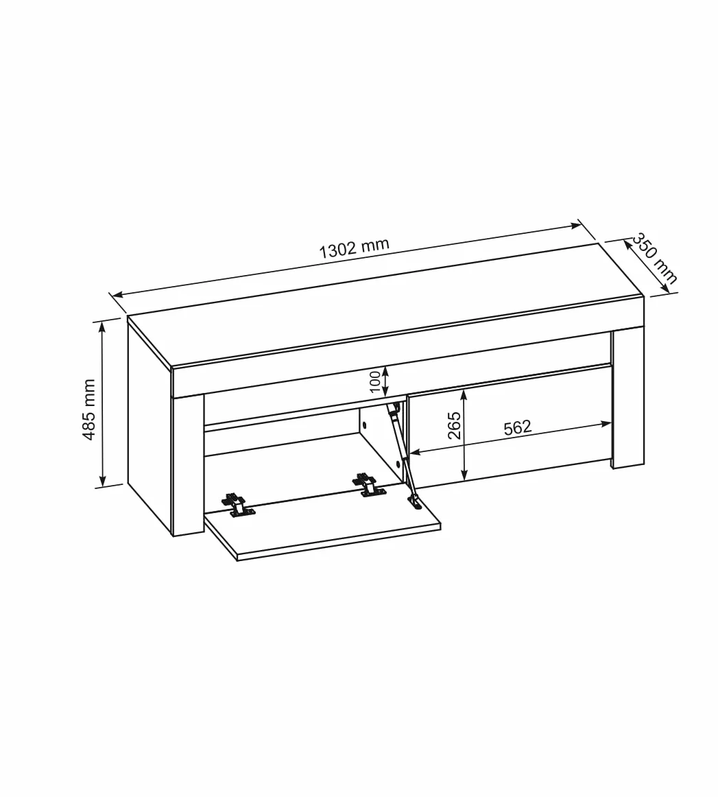 meble masztalerz Szafka RTV 130 cm - z niebieskimi LED - Czarna Fronty Wysoki Połysk - 2 x Drzwi - Szafka pod Telewizor - Wolnostojąca - Stolik do Salonu - 130x48,5x35 cm