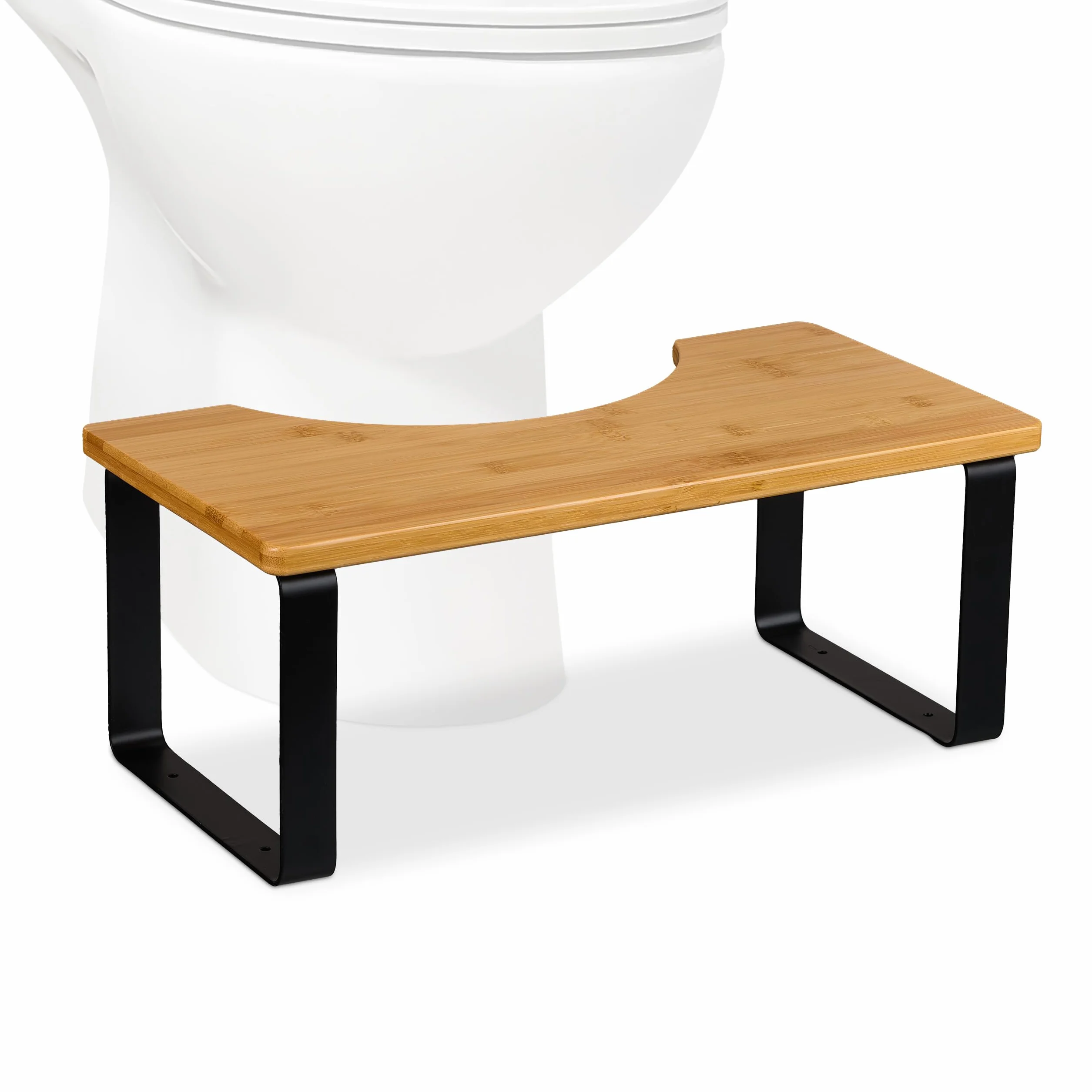Relaxdays Taboret toaletowy, stopnia łazienkowa dla dorosłych, bambus, 18 x 44,5 x 23 cm, zdrowa pozycja do kucania, naturalny/czarny, silikon, żelazko