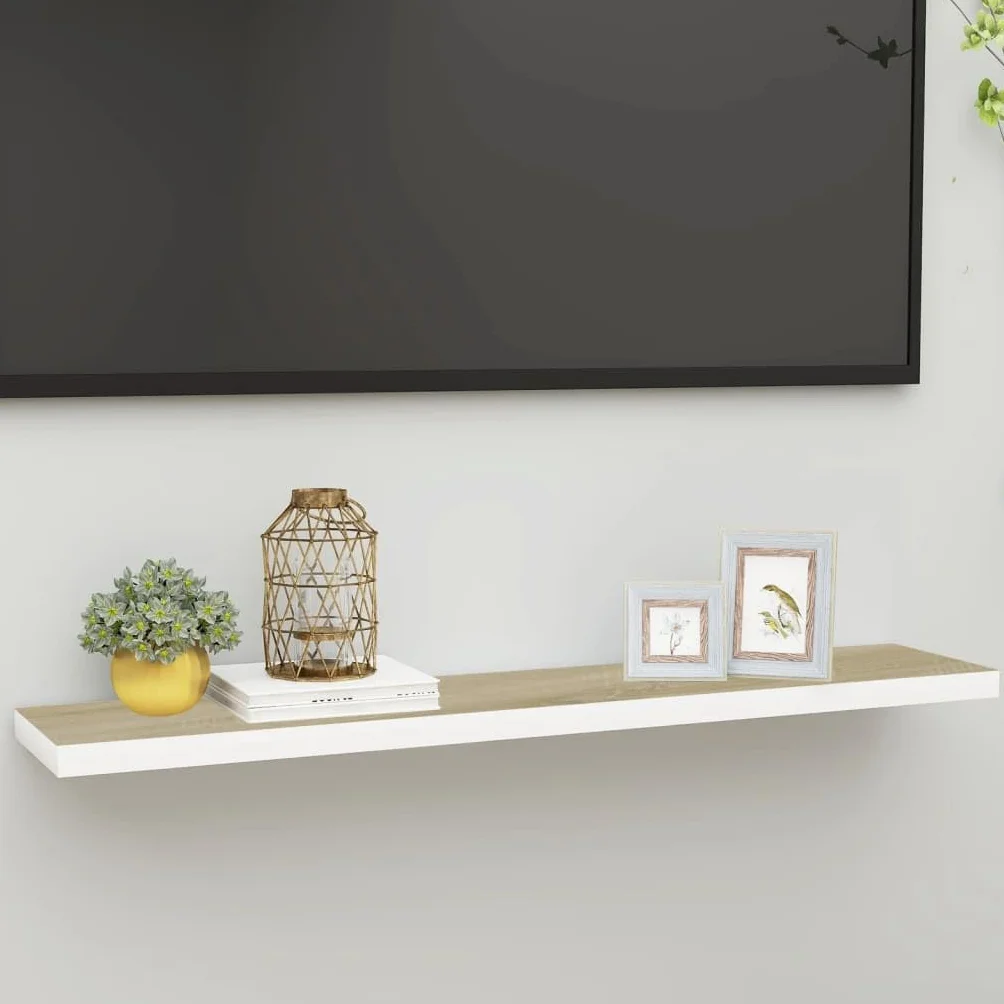 Regał wiszący o wyglądzie dębu i biały, 120 x 23,5 x 3,8 cm, płyta MDF, regał ścienny z niewidocznym uchwytem, na książki i artykuły dekoracyjne, obciążenie do 10 kg