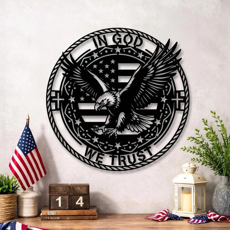 Metalowa dekoracja ścienna z czarnym orłem i flagą USA, metalowa chrześcijańska, patriotyczna dekoracja ścienna z orłem bielikiem, nowoczesna dekoracja ścienna z krzyżem do salonu, sypialni,