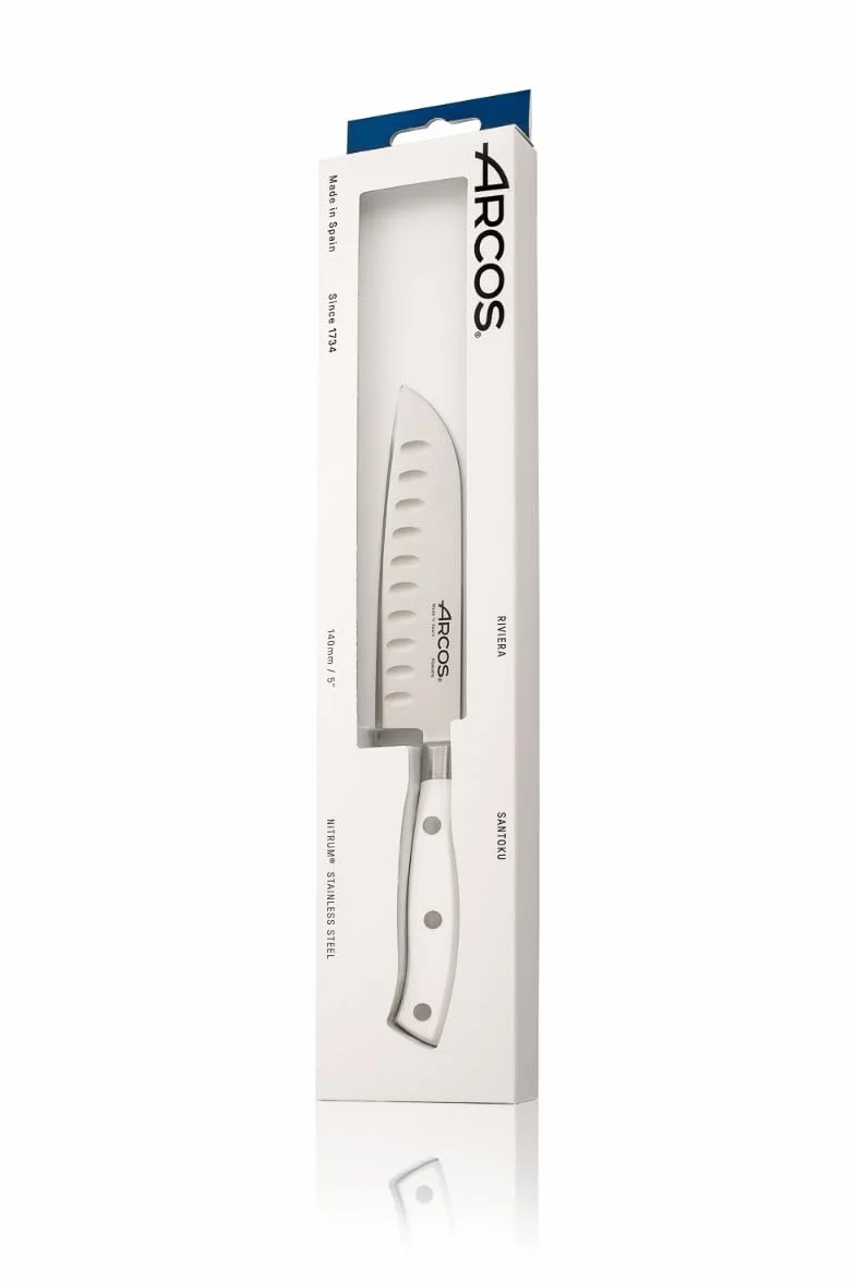Arcos Seria Riviera Blanc nóż Santoku - ostrze kute ze stali nierdzewnej 12,7 cm - uchwyt polioksymetylen (POM) kolor biały